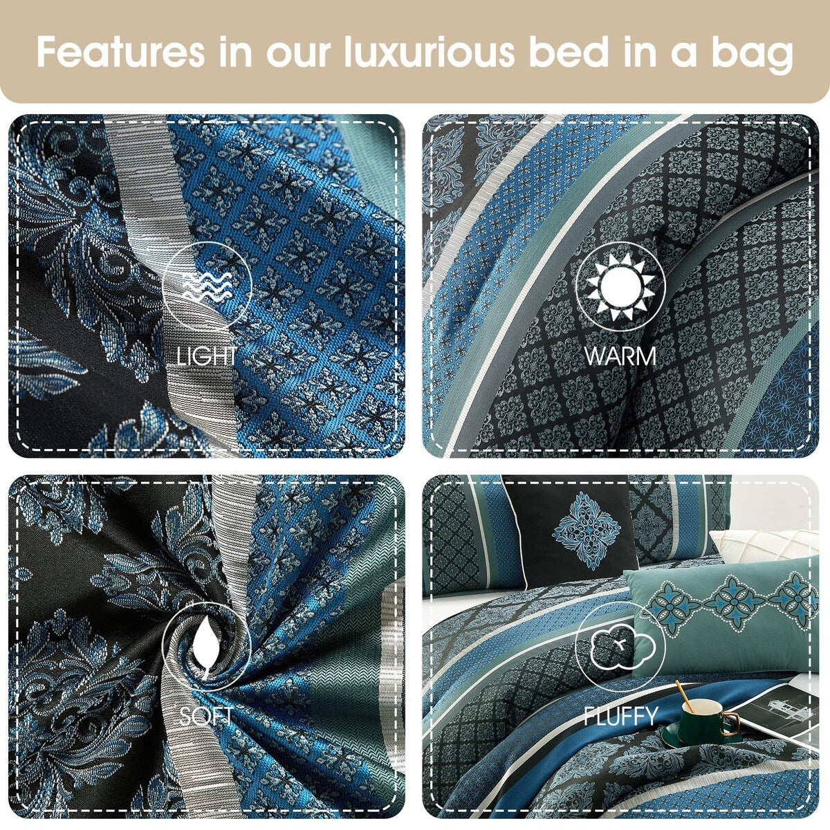 Ensemble de couette géométrique en jacquard Nanshing Jensen 7 pièces