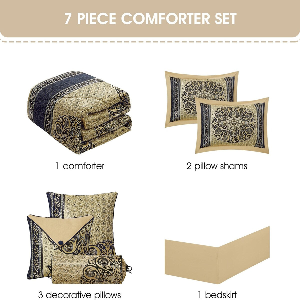 Ensemble de couette élégant médaillon Nanshing Prince 7 pièces