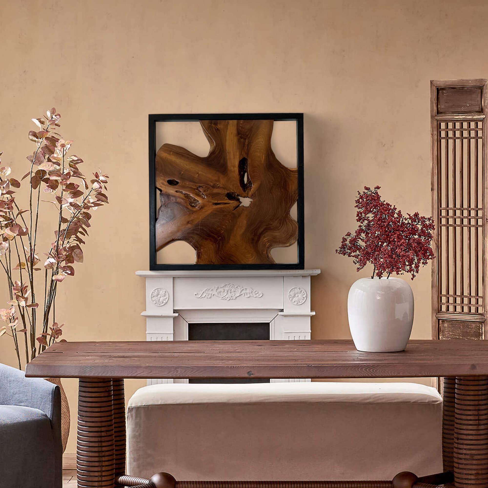 Décoration murale en teck Greenage Sculpture murale abstraite Live Edge