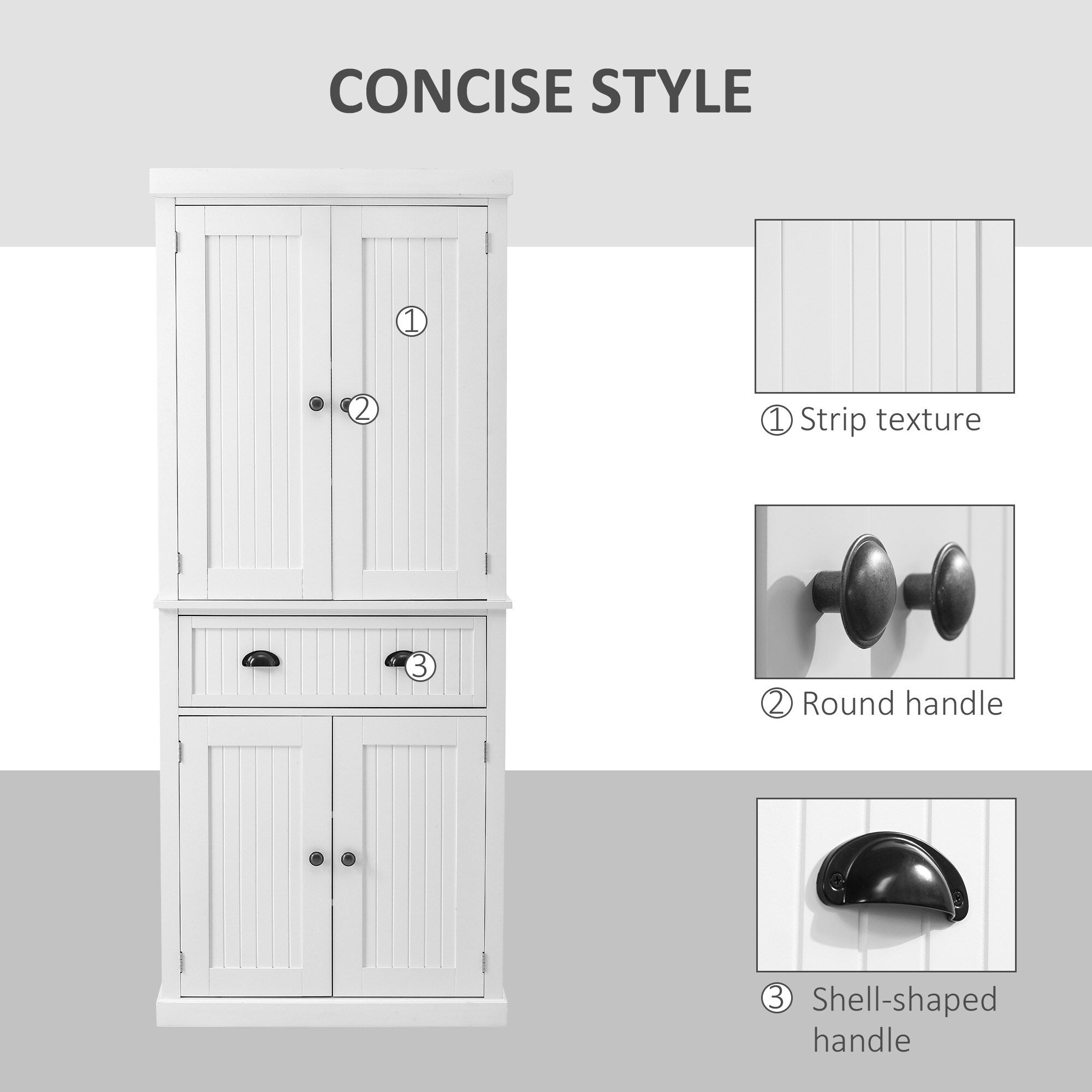 HOMCOM 72 Armoire de cuisine indépendante traditionnelle avec portes et 3 étagères réglables, blanc
