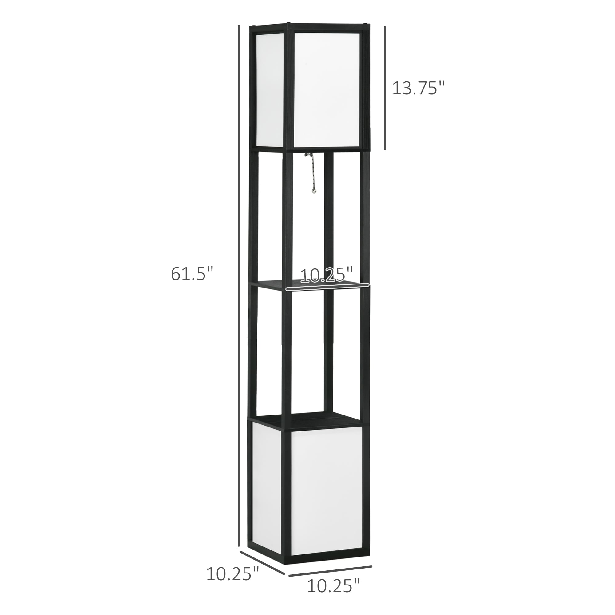 Lampadaire HOMCOM avec étagères, double éclairage, lampe sur pied moderne et haute, avec abat-jour en tissu (ampoule non incluse)