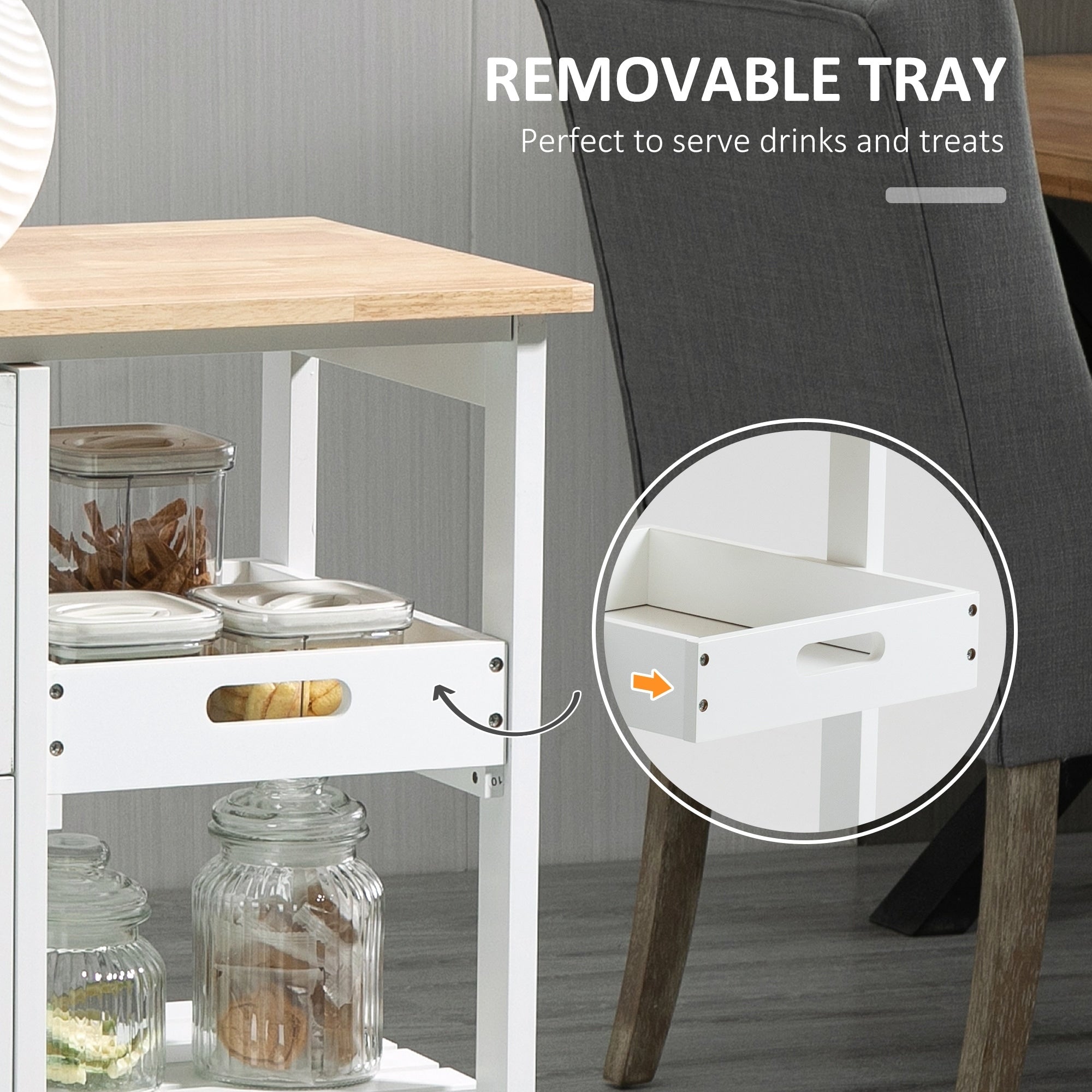 Desserte de cuisine à roulettes HOMCOM, desserte de bar, desserte compacte sur roulettes avec plateau en bois, étagères et tiroirs pour les repas à domicile