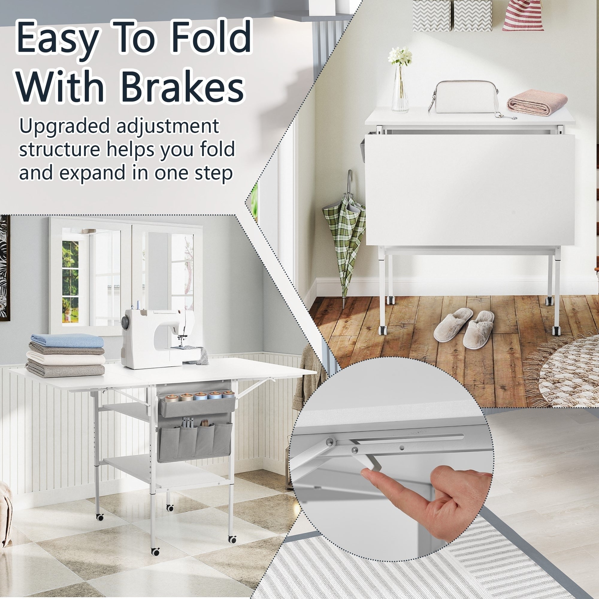 Table de bricolage réglable en hauteur avec étagères de rangement, table de découpe pliante mobile pour la maison, le bureau, la salle de couture et la salle d'artisanat