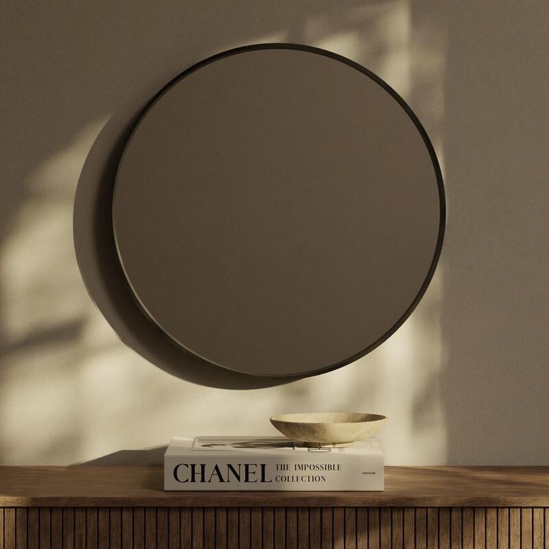 Miroir mural rond classique de style ferme avec cadre en bois
