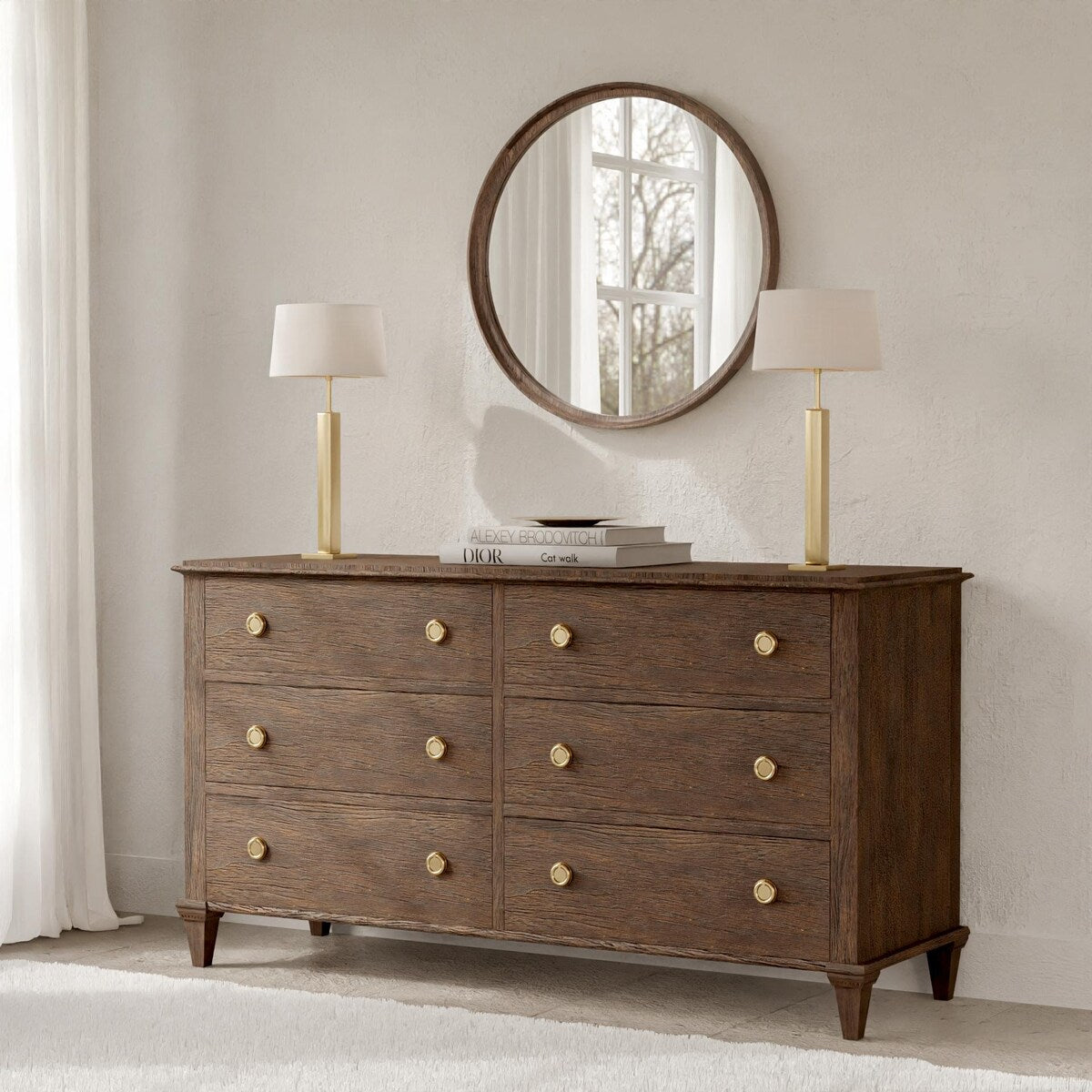 Miroir mural rond classique de style ferme avec cadre en bois