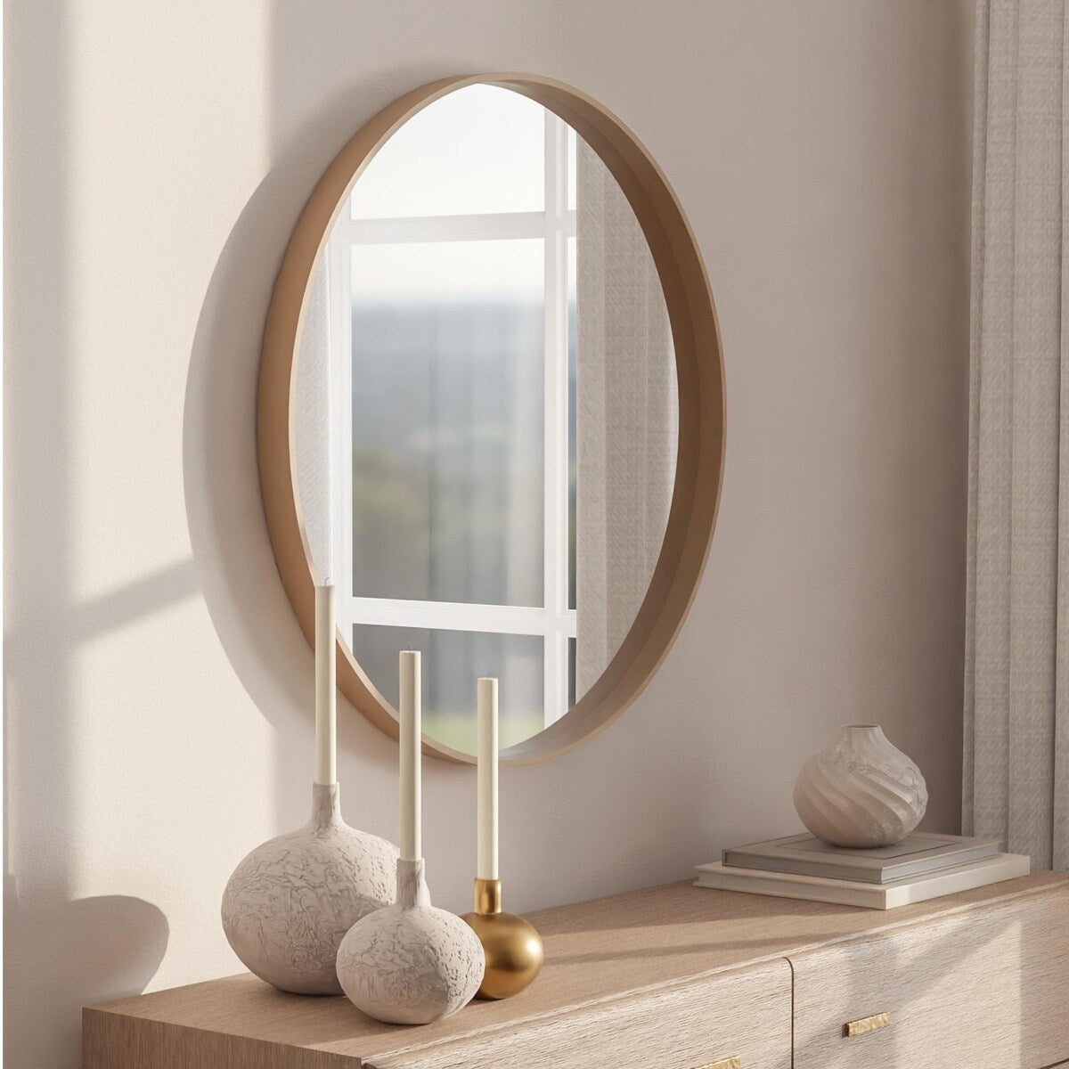 Miroir mural rond classique de style ferme avec cadre en bois