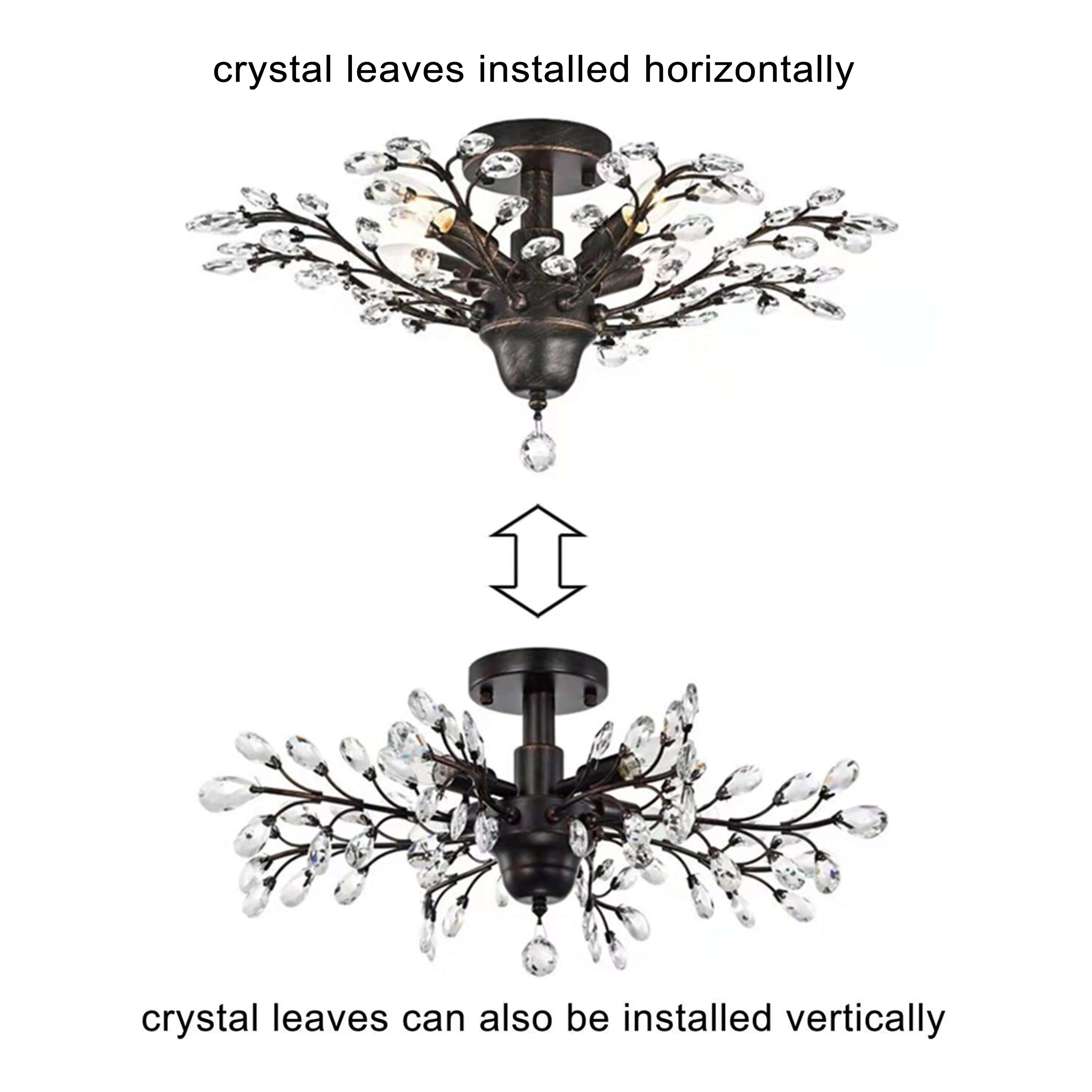 Plafonnier à 4 lumières en cristal avec feuilles de houx