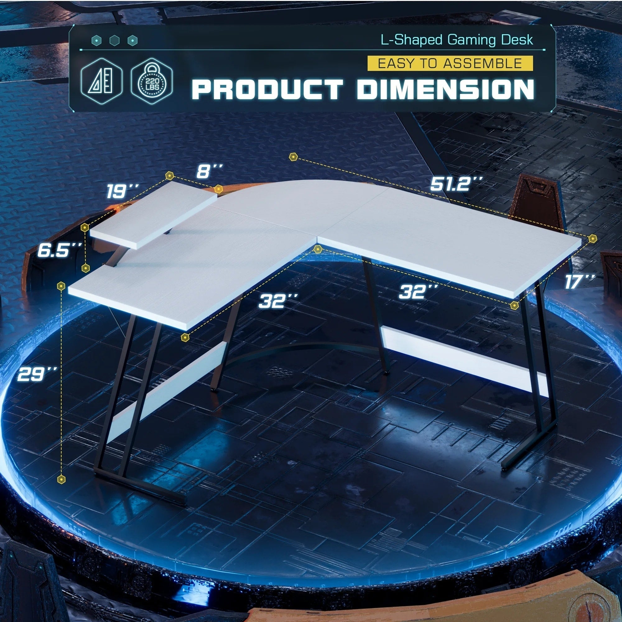 Bureau de jeu en L Homall, bureau d'angle pour ordinateur, bureau d'écriture