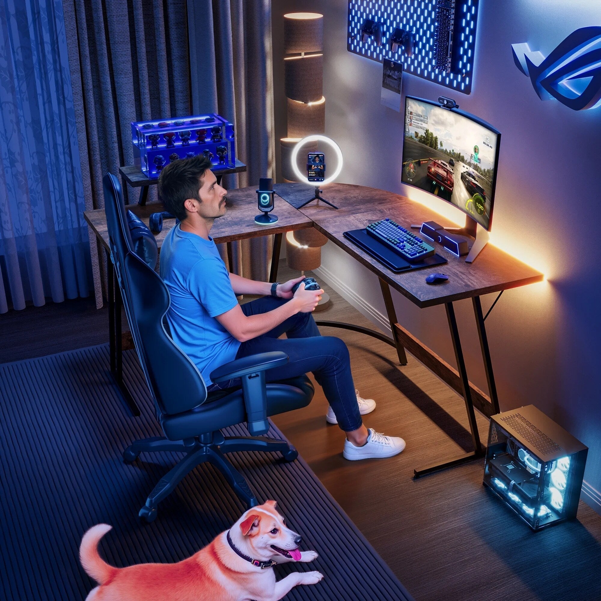 Bureau de jeu en L Homall, bureau d'angle pour ordinateur, bureau d'écriture