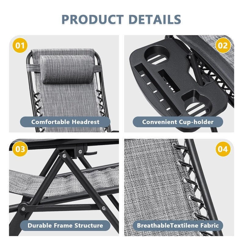 Chaise longue de jardin Homall Patio Zero Gravity avec coussin, lot de 2