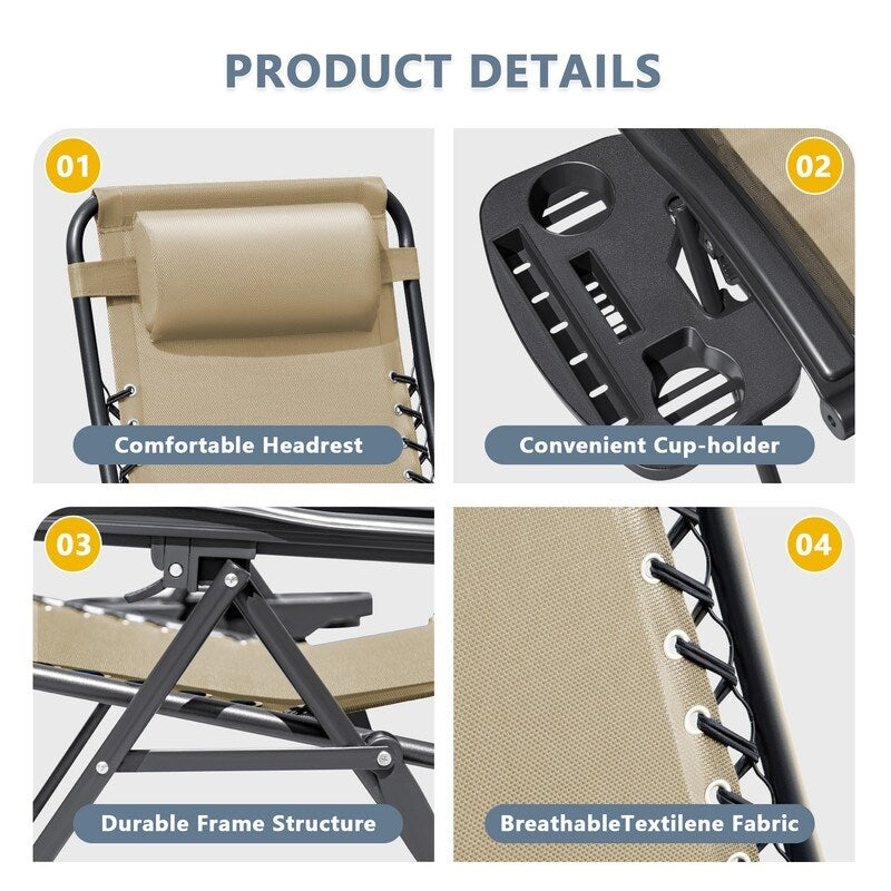 Chaise longue de jardin Homall Patio Zero Gravity avec coussin, lot de 2