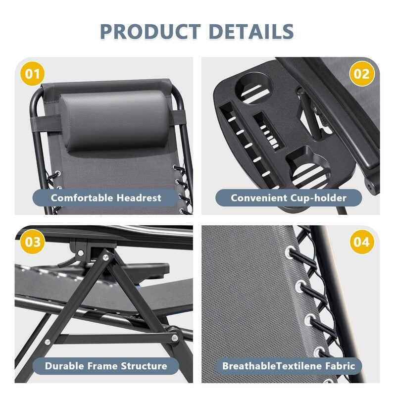 Chaise longue de jardin Homall Patio Zero Gravity avec coussin, lot de 2