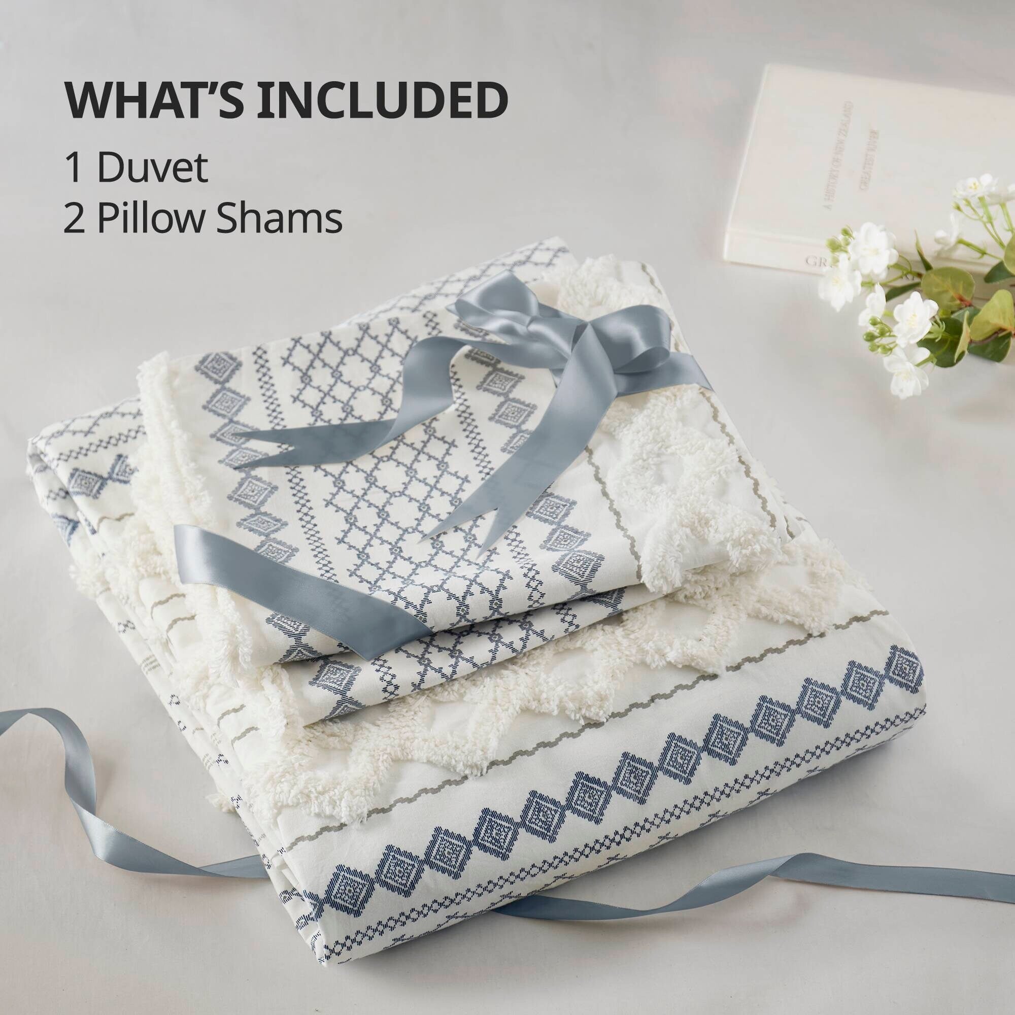 Parure de lit Imani en coton imprimé avec chenille INK+IVY