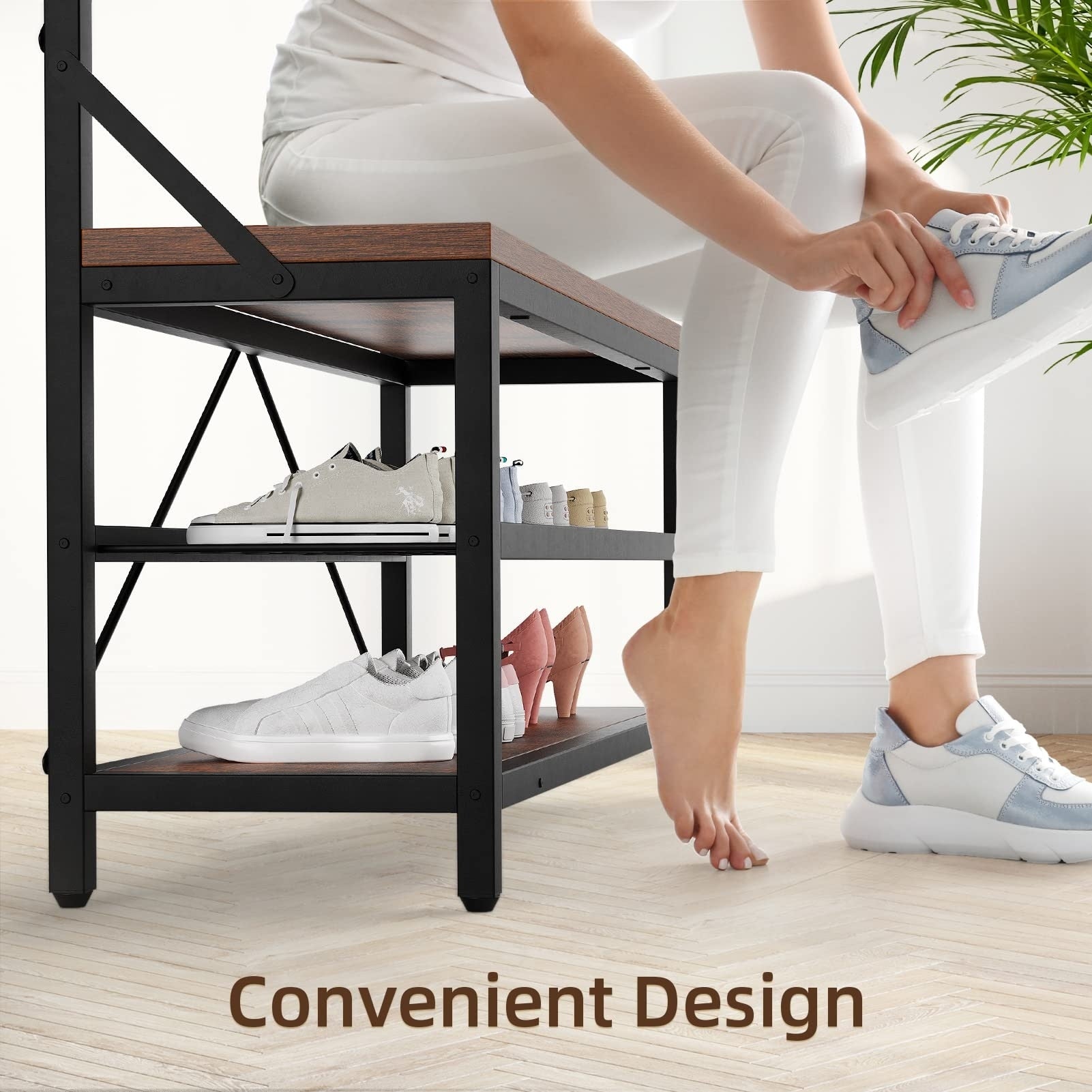 Porte-manteau d'entrée industriel avec banc à chaussures 3 en 1, porte-manteau fonctionnel