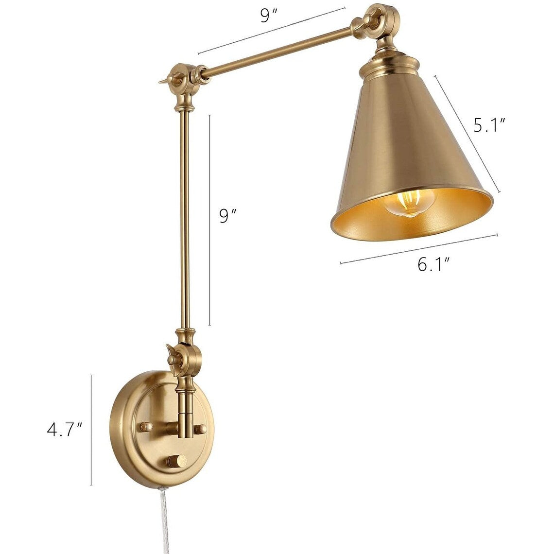 Applique murale industrielle à bras pivotant WINGBO avec abat-jour en métal, paquet de 2...