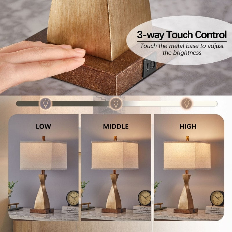 Lampe de table tactile KAWOTI 22'' avec ports USB et ampoules (lot de 2)