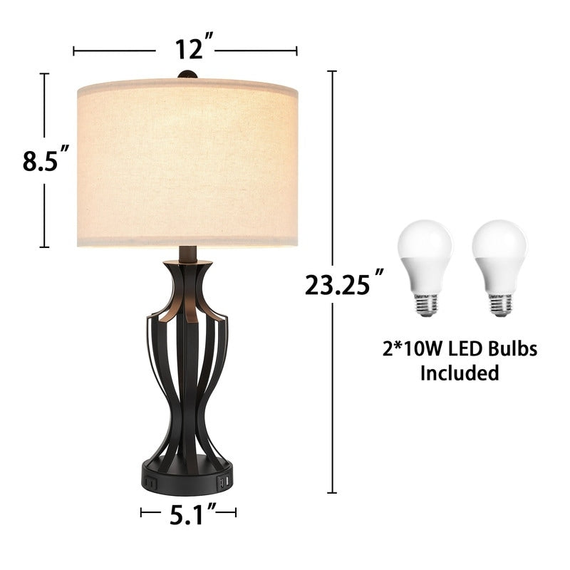 Ensemble de 2 lampes de table tactiles KAWOTI 23 avec ampoules et port USB (lot de 2) - L12 x H23,25