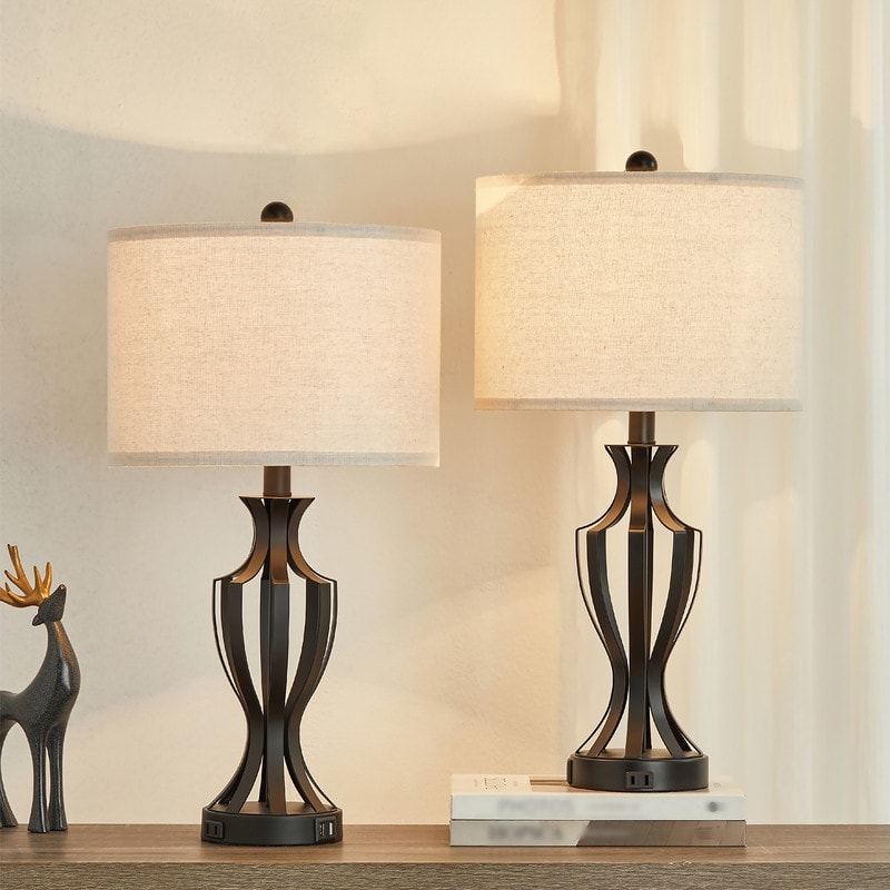 Ensemble de 2 lampes de table tactiles KAWOTI 23 avec ampoules et port USB (lot de 2) - L12 x H23,25