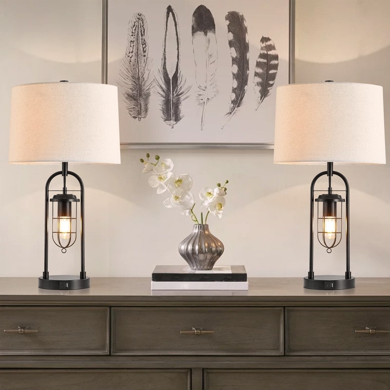 Lampe de table KAWOTI 26 pouces en bronze foncé avec ports USB et veilleuse