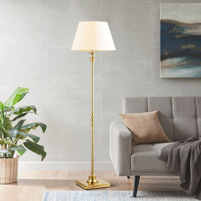 Lampadaire KAWOTI 60,5'' à 2 lumières avec abat-jour en tissu Empire