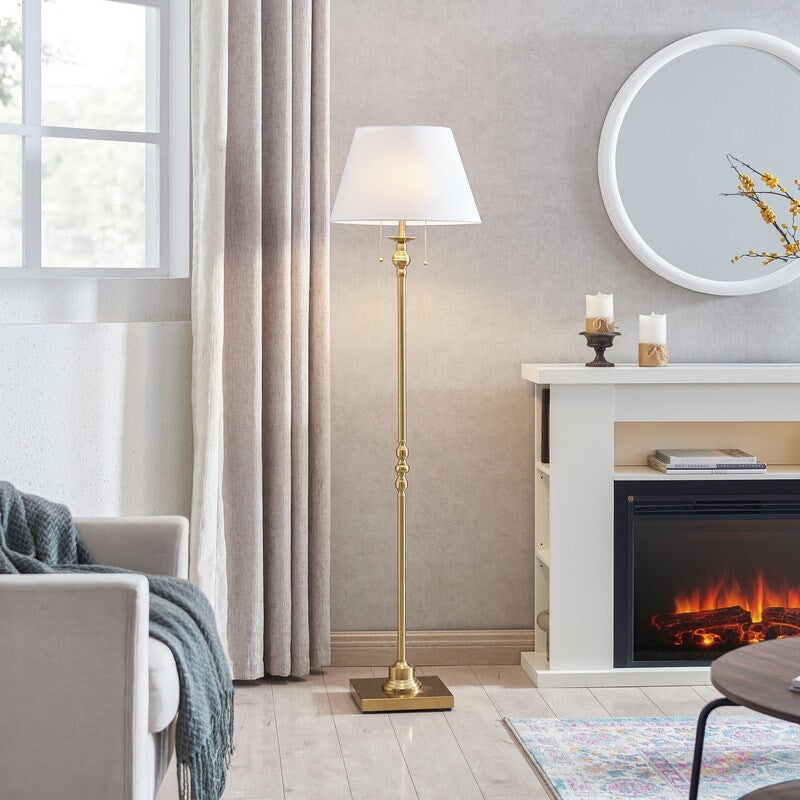 Lampadaire KAWOTI 60,5'' à 2 lumières avec abat-jour en tissu Empire