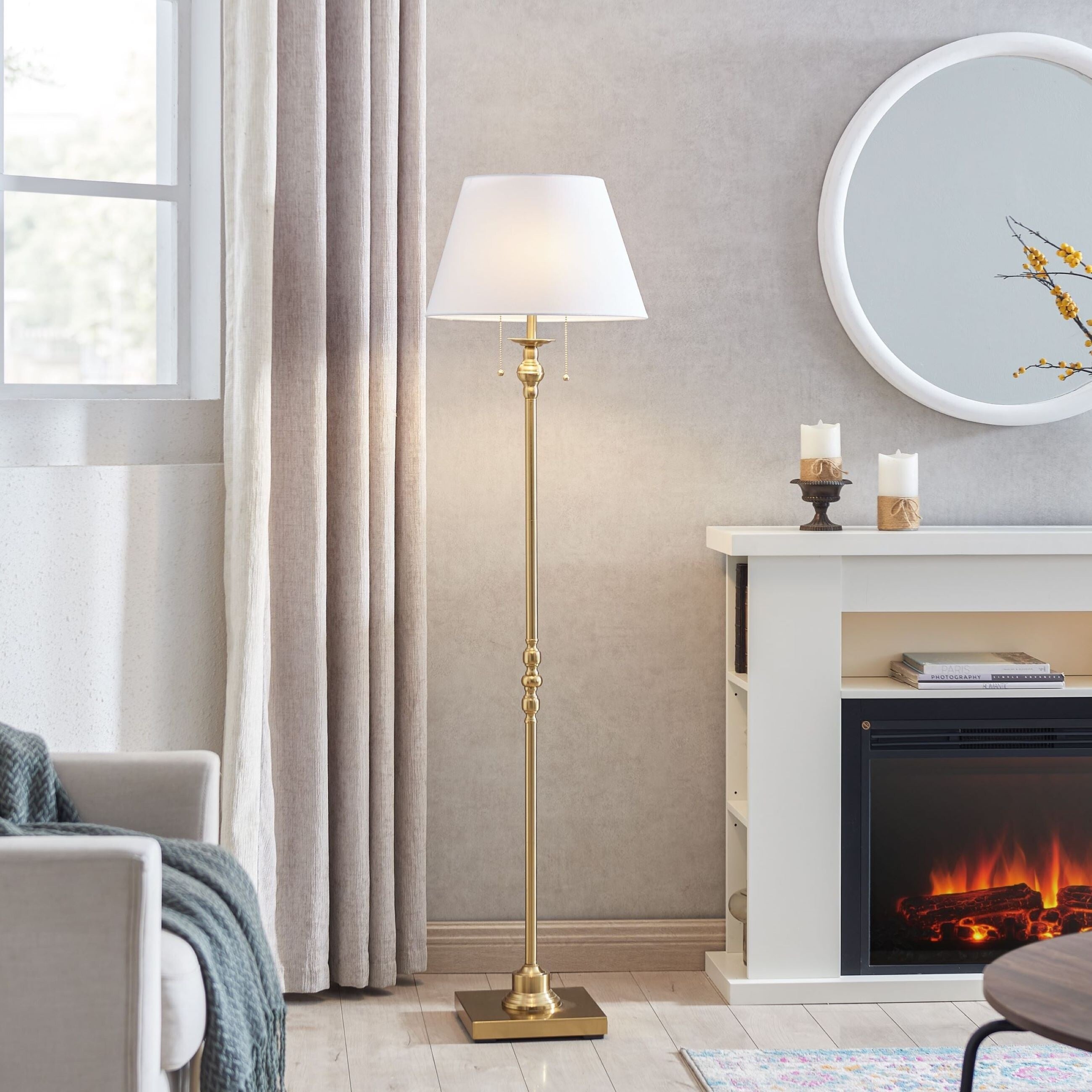 Lampadaire KAWOTI 60,5'' à 2 lumières avec abat-jour en tissu Empire