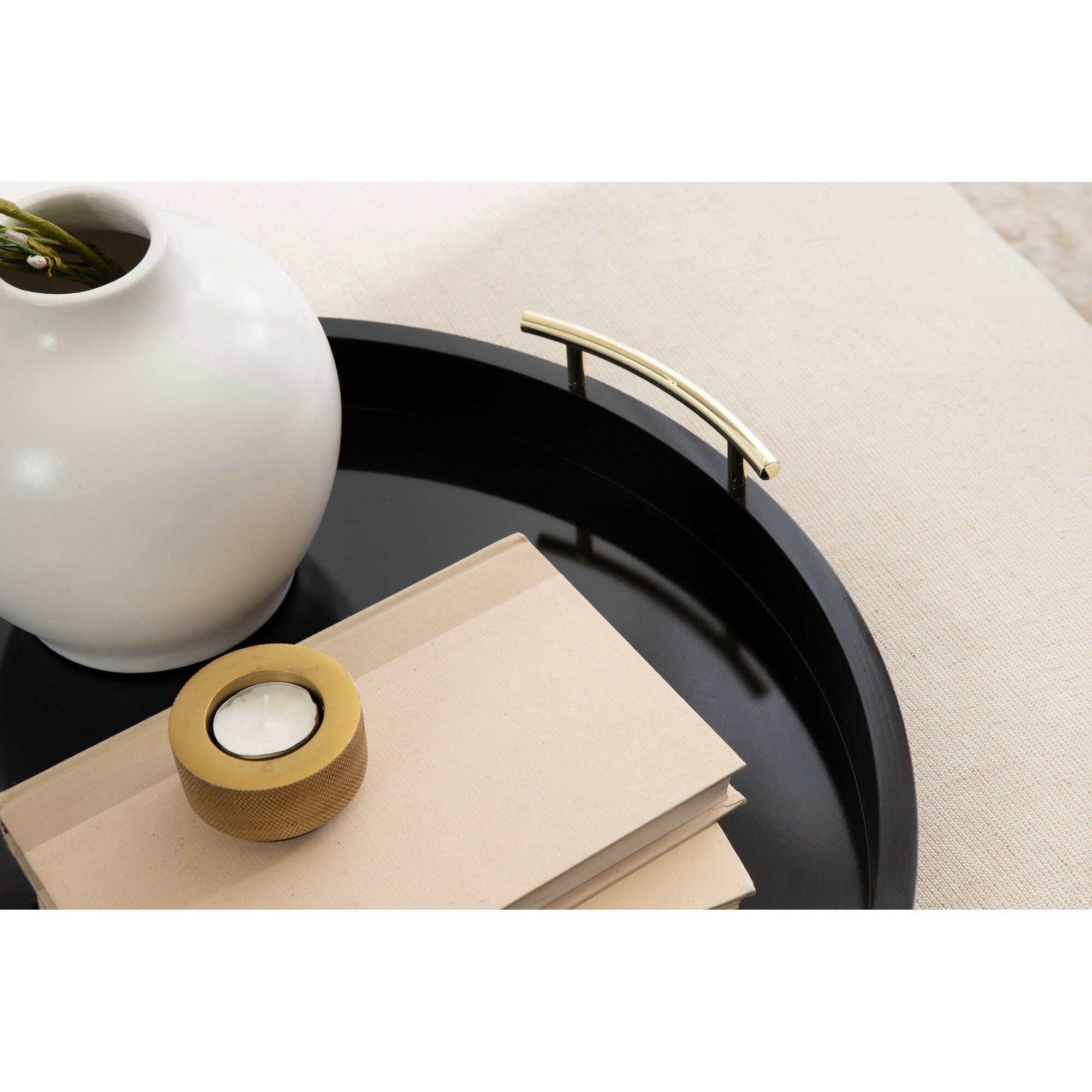 Plateau décoratif rond Kate et Laurel Lipton avec poignées en métal