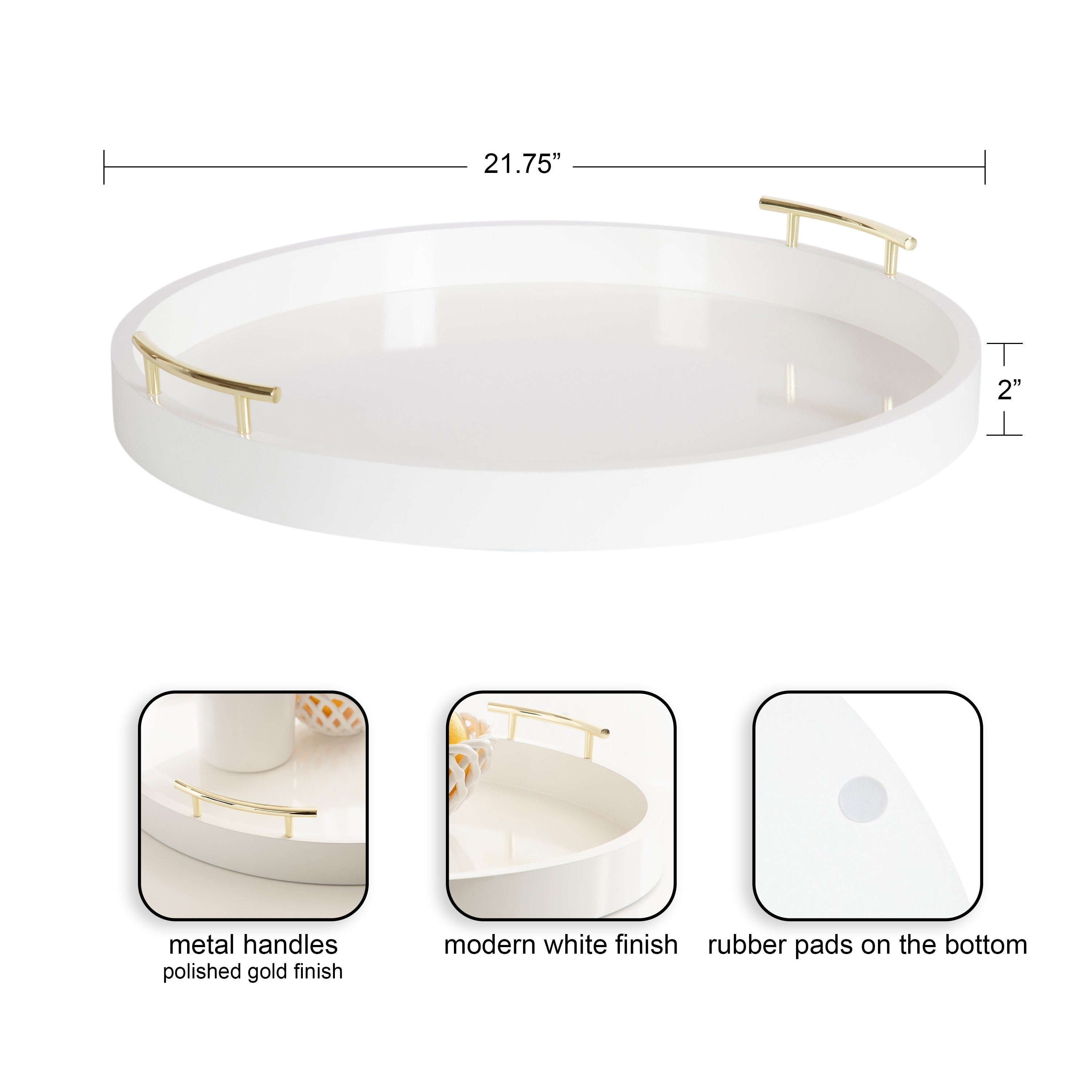 Plateau décoratif rond Kate et Laurel Lipton avec poignées en métal