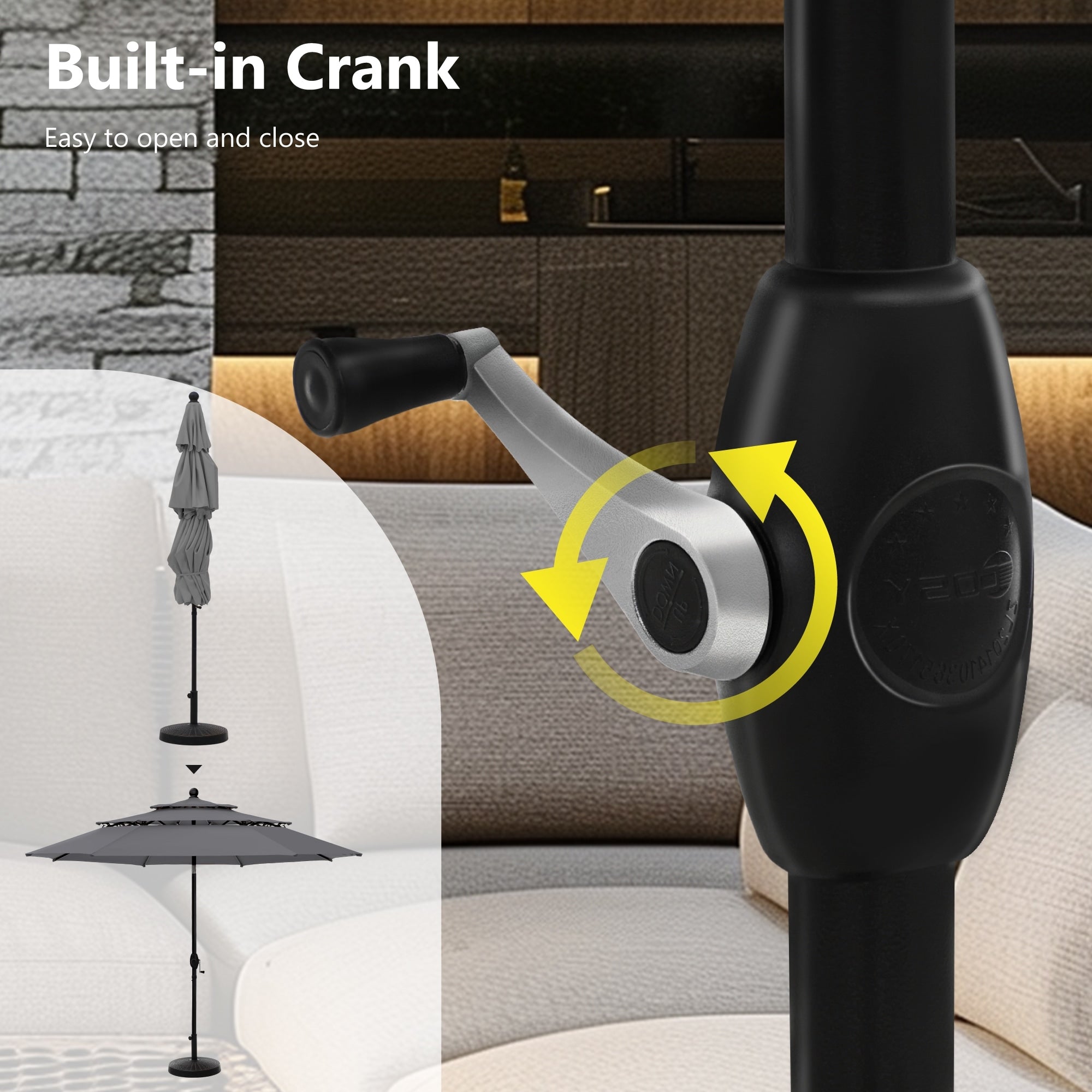 Parasol d'extérieur ventilé à 3 niveaux de 10 pieds de MAISON ARTS avec inclinaison automatique et manivelle