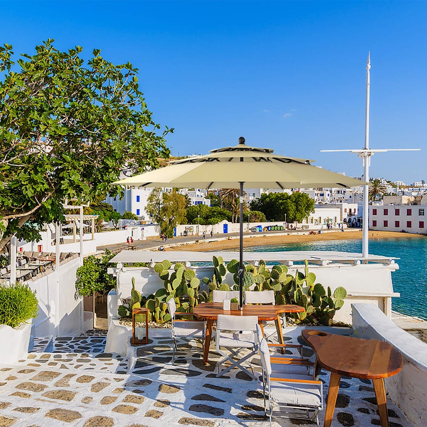 Parasol d'extérieur ventilé à 3 niveaux de 10 pieds de MAISON ARTS avec inclinaison automatique et manivelle