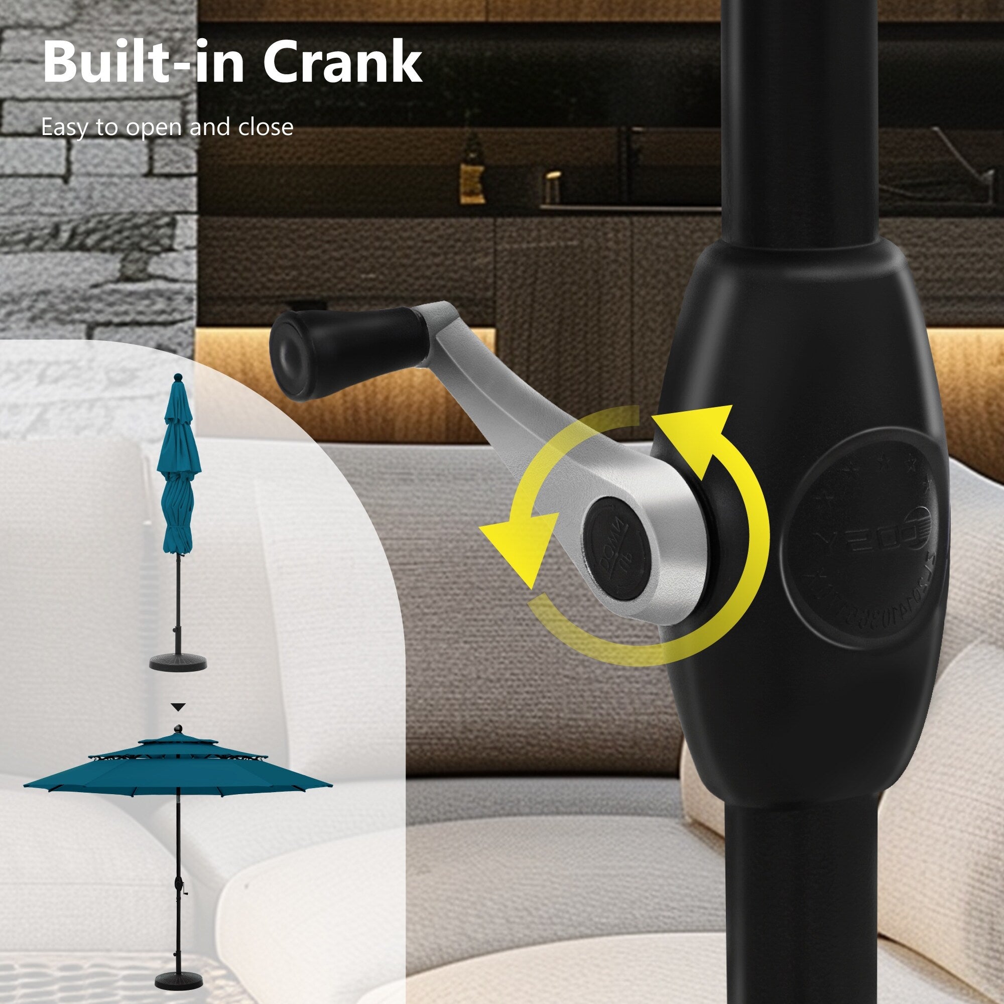 Parasol d'extérieur ventilé à 3 niveaux de 10 pieds de MAISON ARTS avec inclinaison automatique et manivelle