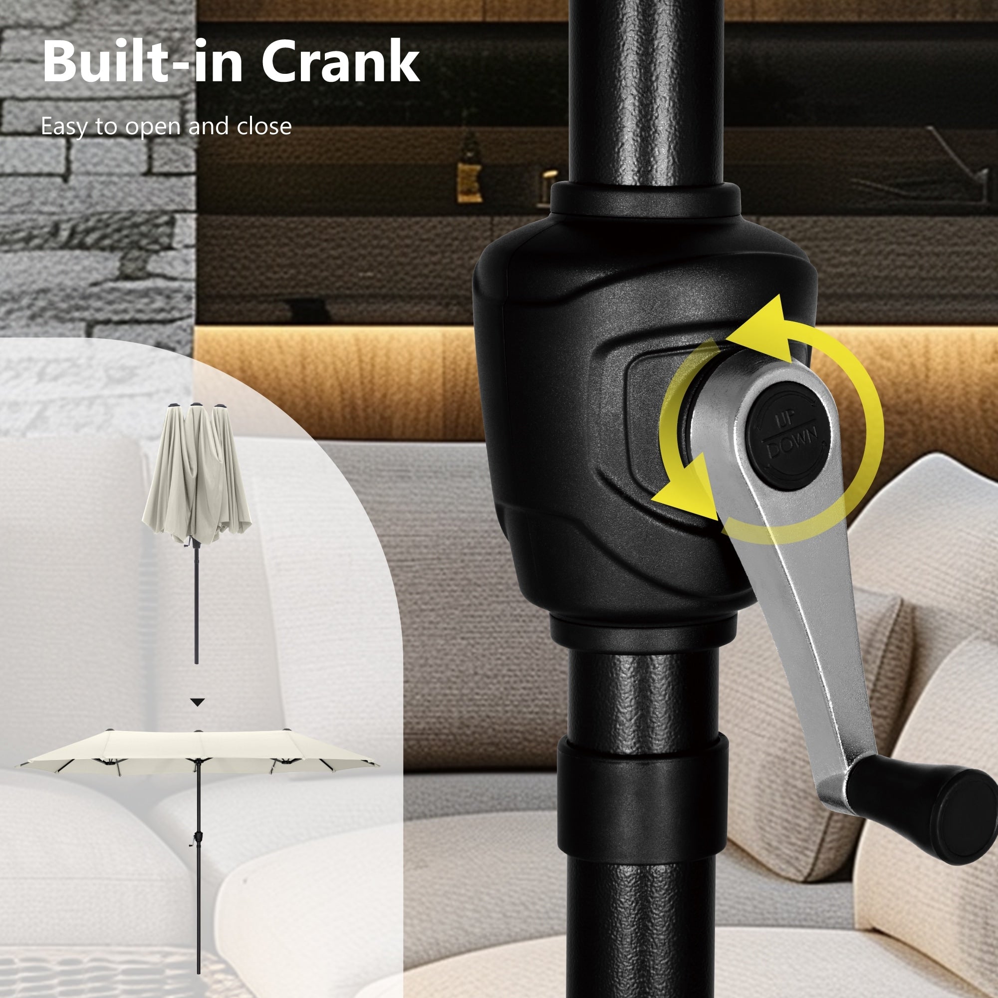 Parasol de patio double face MAISON ARTS de 13 pieds extra large avec manivelle