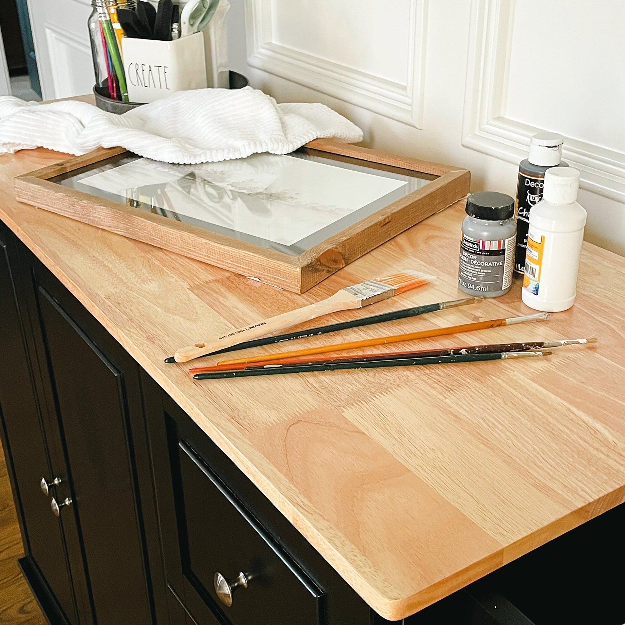 Desserte de cuisine Sophia & William avec abattant et plateau en bois d'hévéa, desserte de cuisine roulante avec grand meuble de rangement