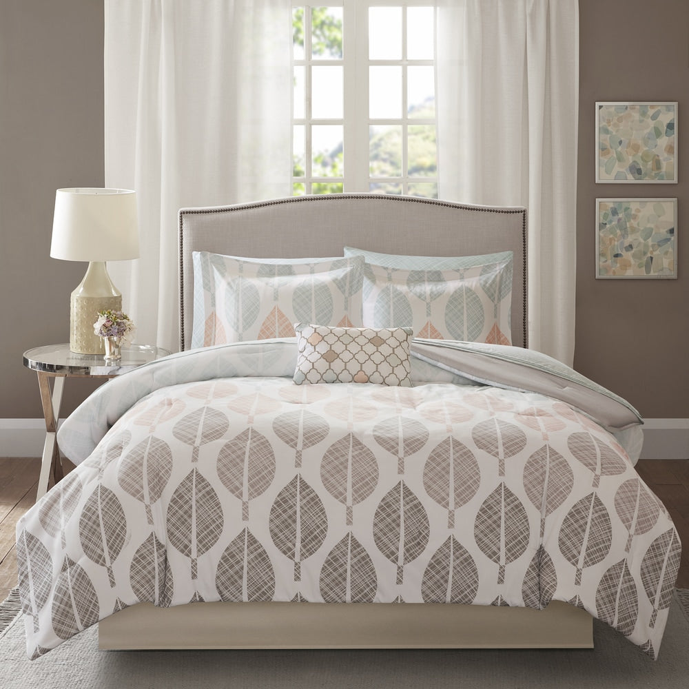 Parure de lit Madison Park Essentials Pelham Bay corail/vert avec draps en coton