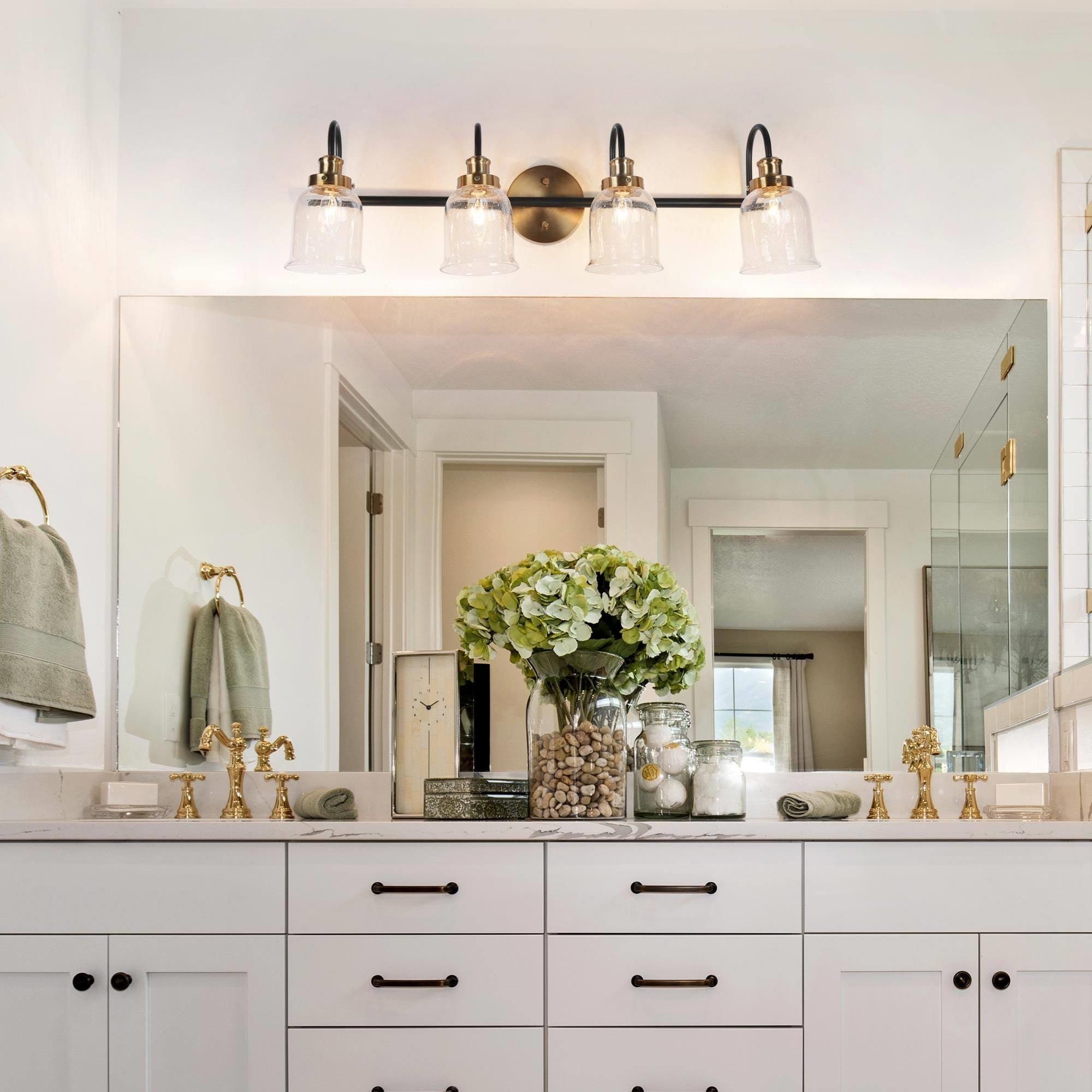 Appliques murales en verre grainé de style Mid-Century Modern noir doré à 2, 3 ou 4 lampes pour salle de bain