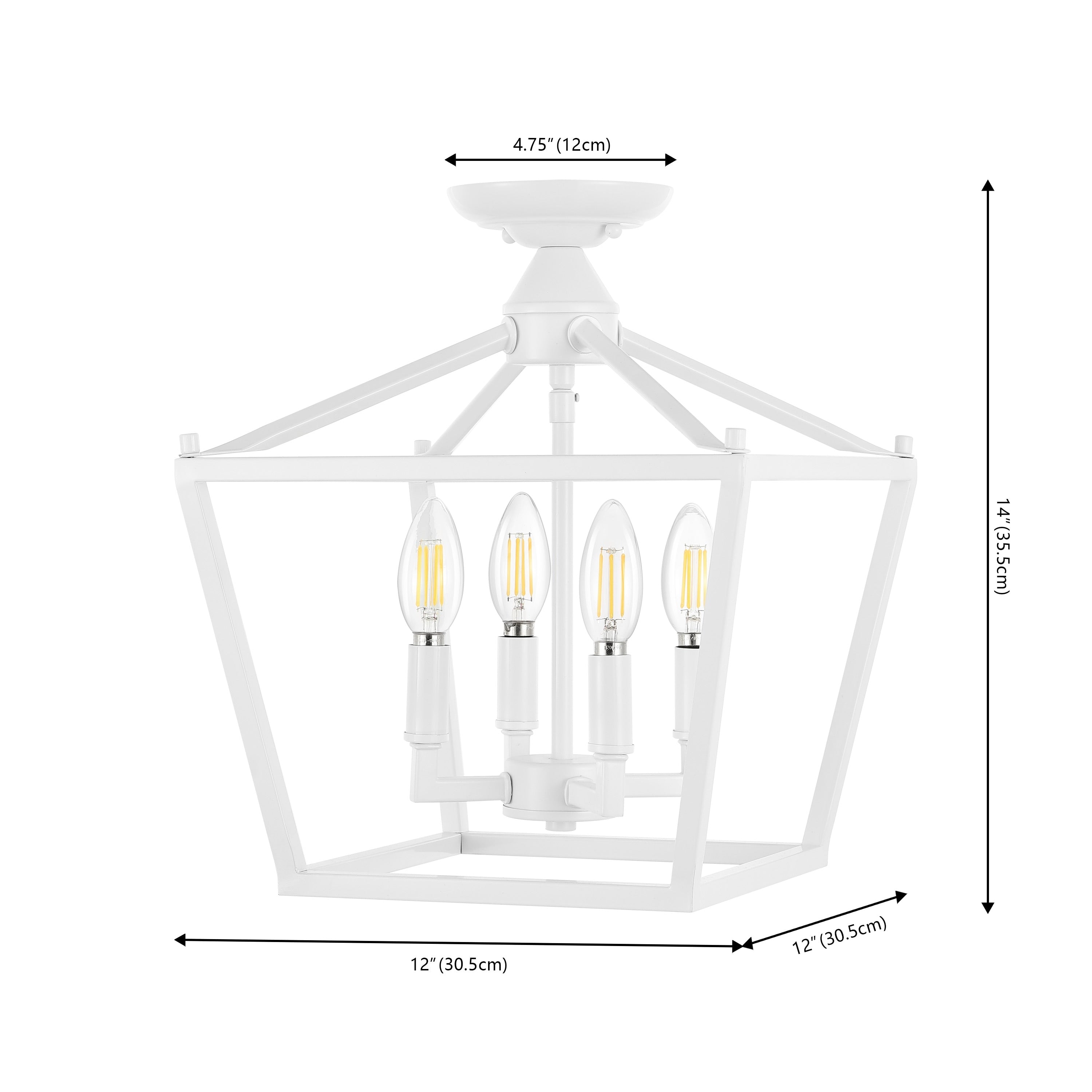 Lanterne miniature Milton à 4 lumières en fer, style ferme moderne, montage encastré à DEL, par JONATHAN Y