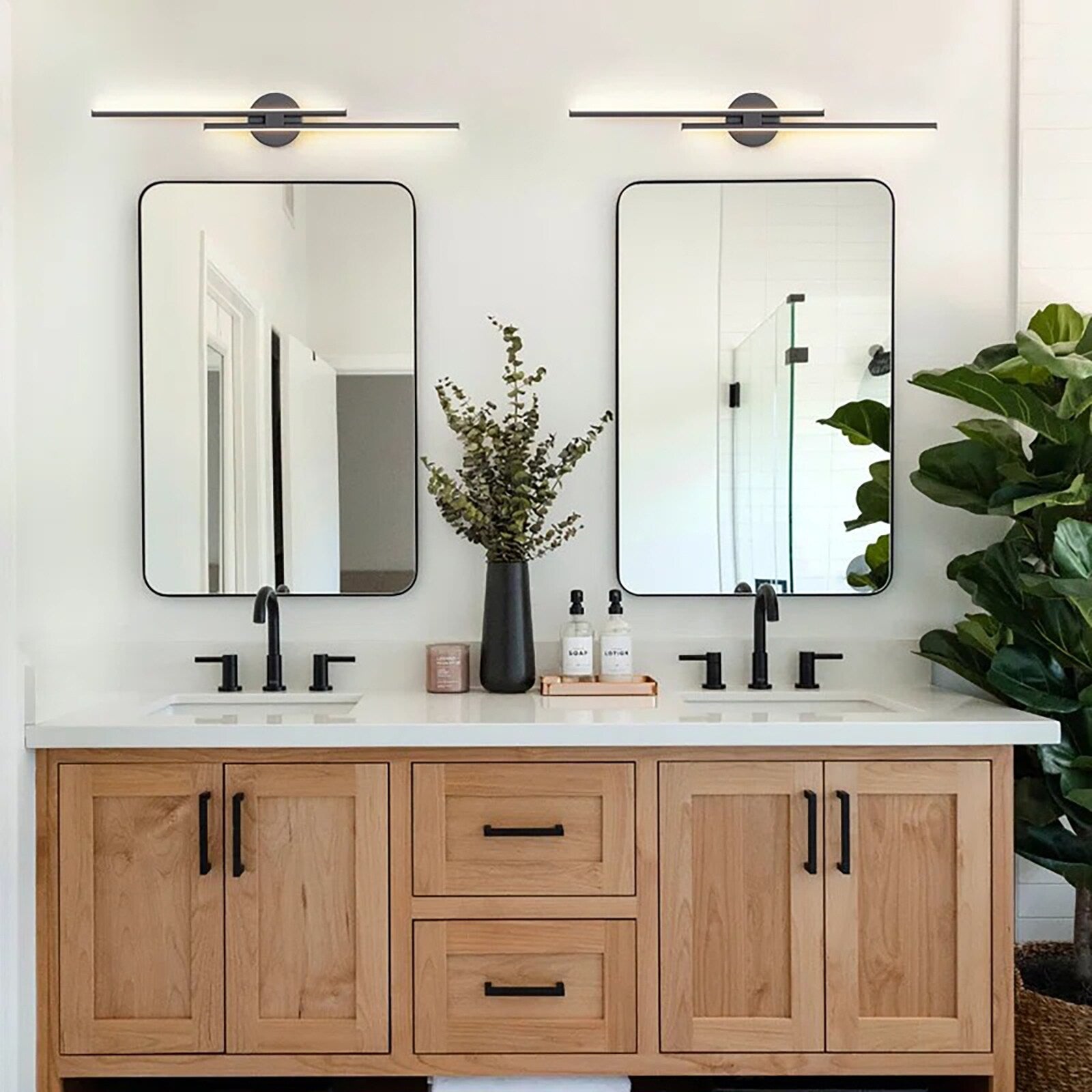 Applique murale linéaire minimaliste en métal à 2 lumières à LED et intensité variable