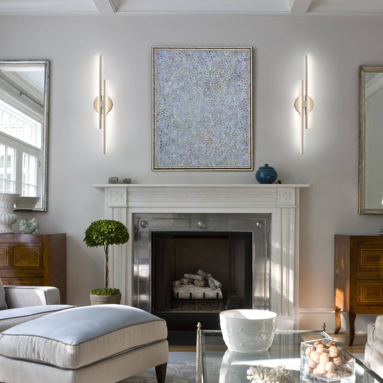 Applique murale linéaire minimaliste en métal à 2 lumières à LED et intensité variable