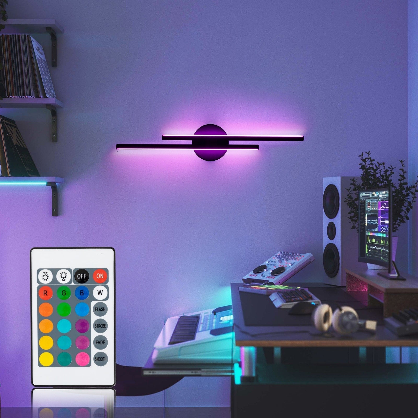 Applique murale linéaire minimaliste en métal à 2 lumières à LED et intensité variable