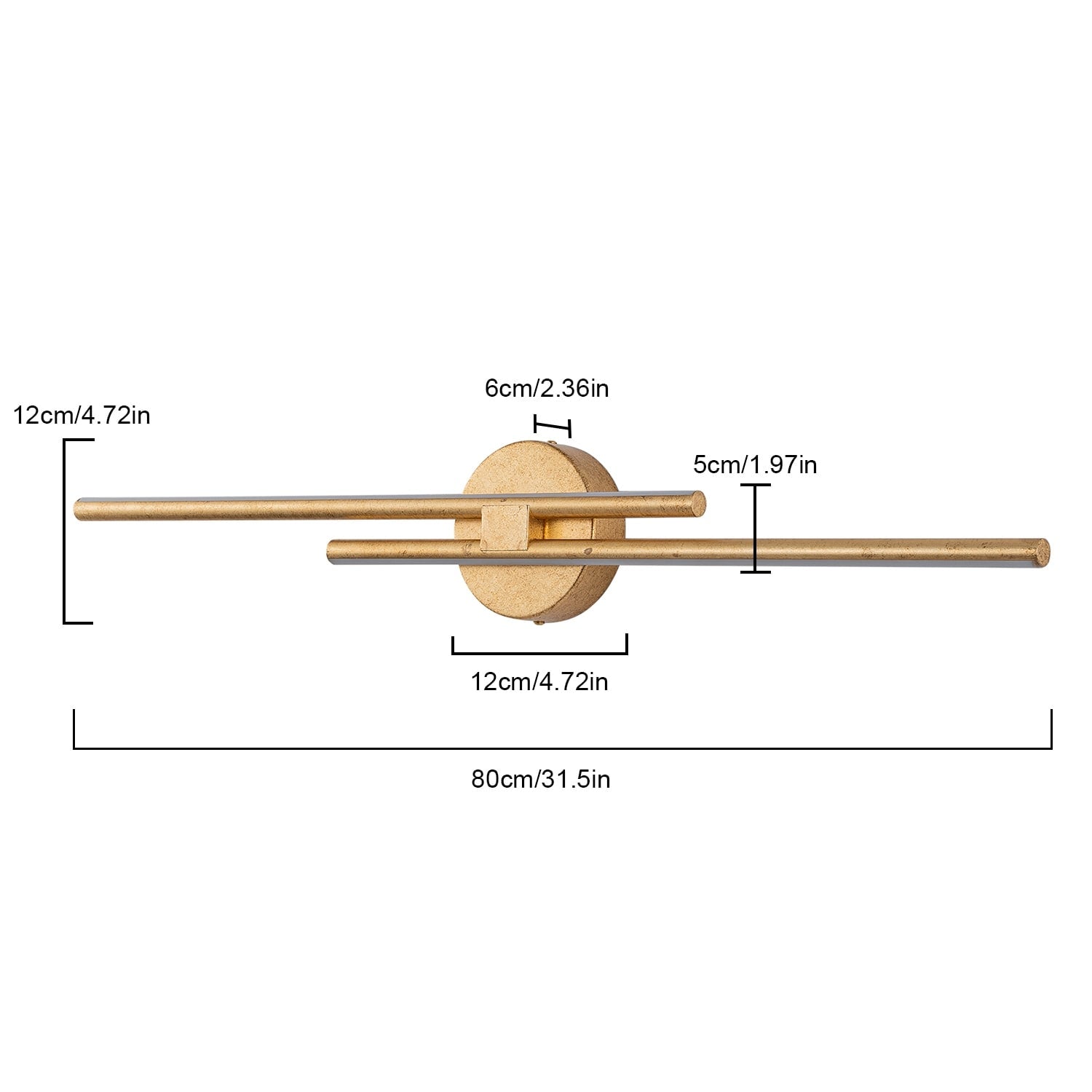 Applique murale linéaire minimaliste en métal à 2 lumières à LED et intensité variable