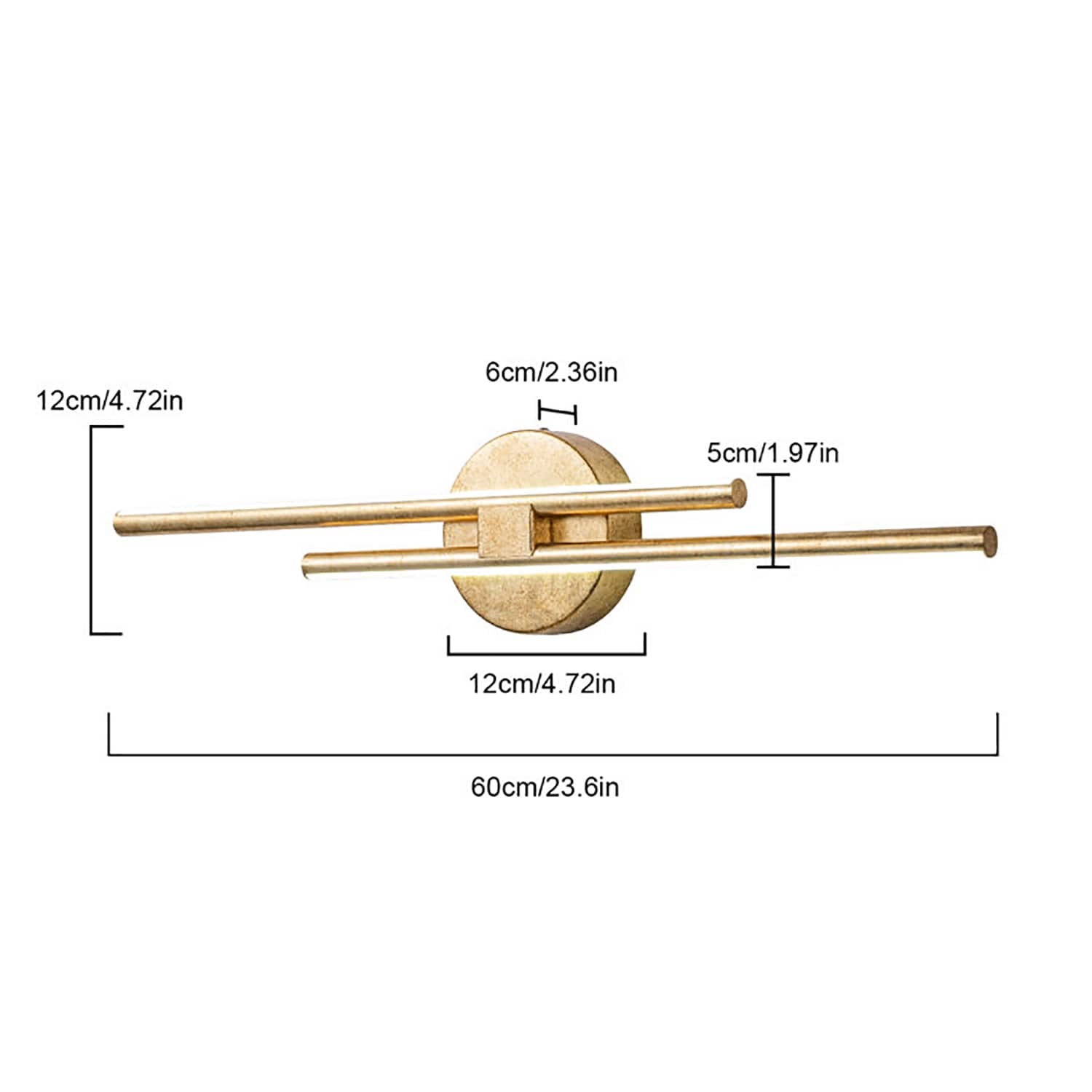 Applique murale linéaire minimaliste en métal à 2 lumières à LED et intensité variable