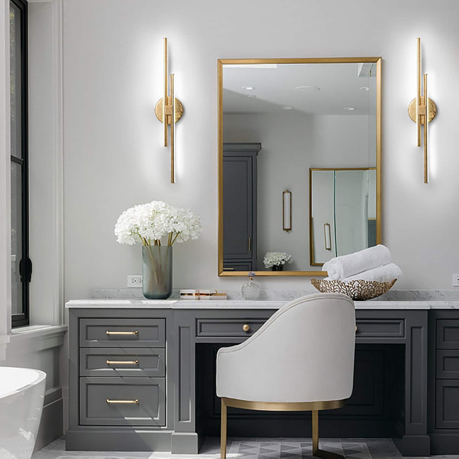 Applique murale linéaire minimaliste en métal à 2 lumières à LED et intensité variable