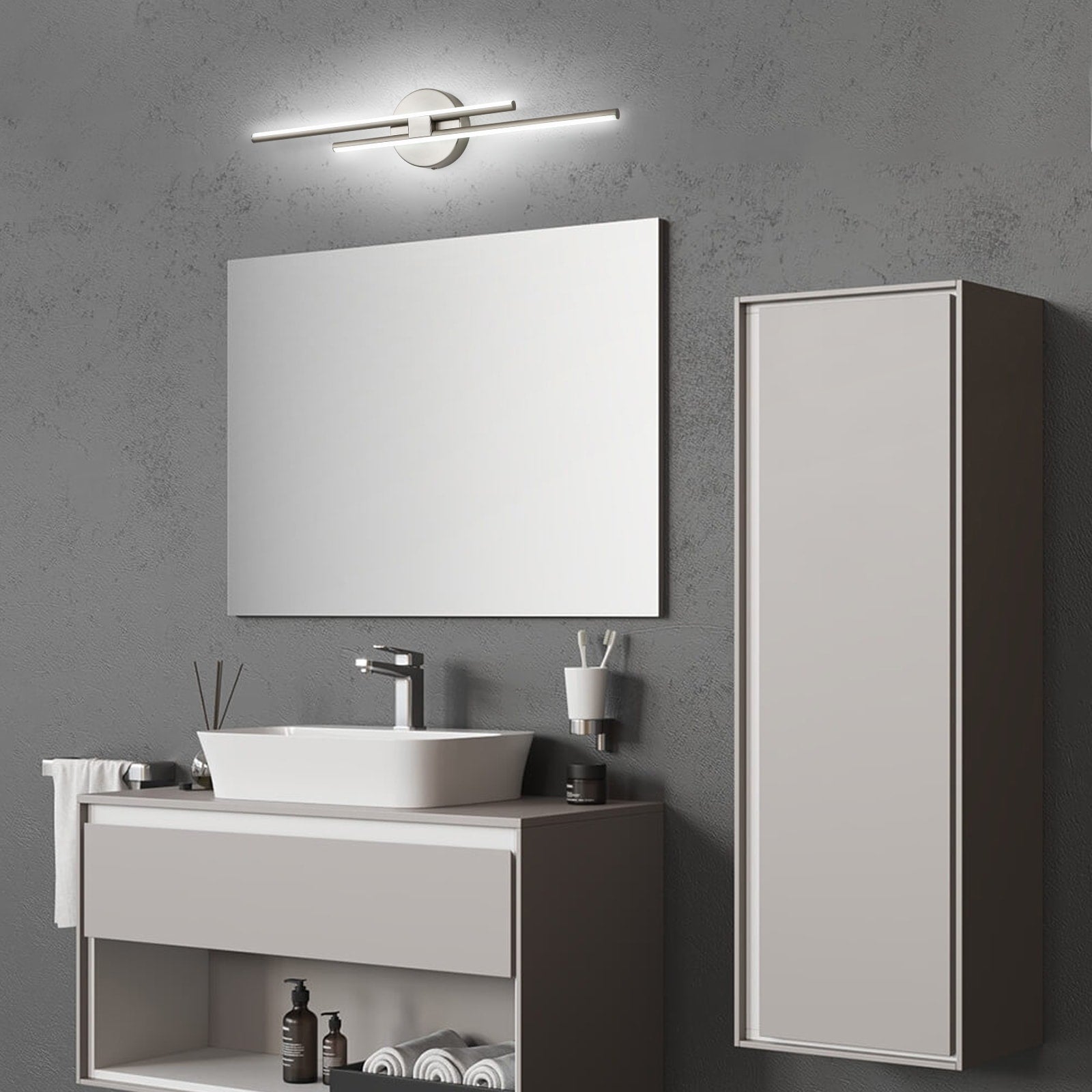 Applique murale linéaire minimaliste en métal à 2 lumières à LED et intensité variable