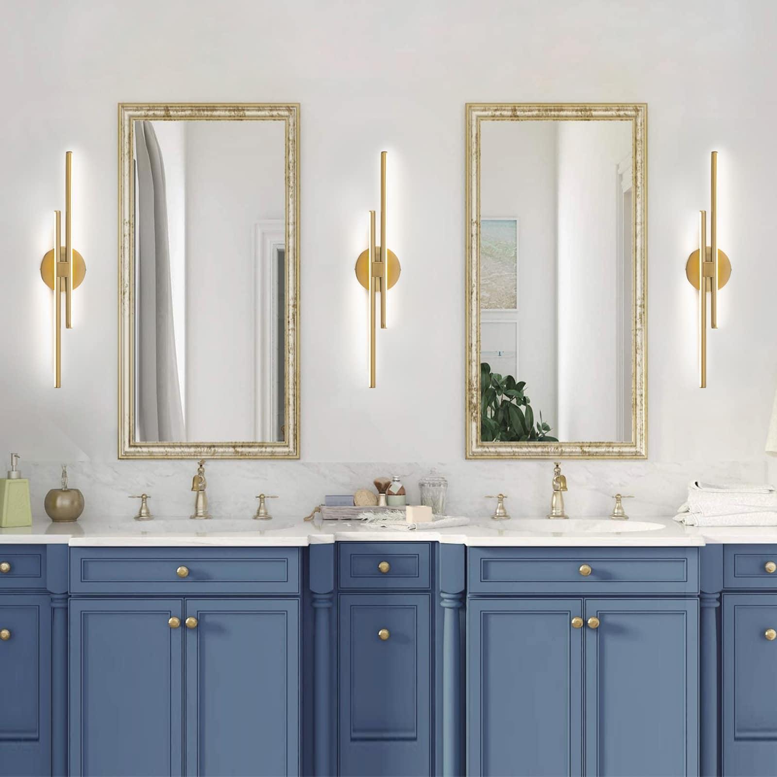 Applique murale linéaire minimaliste en métal à 2 lumières à LED et intensité variable