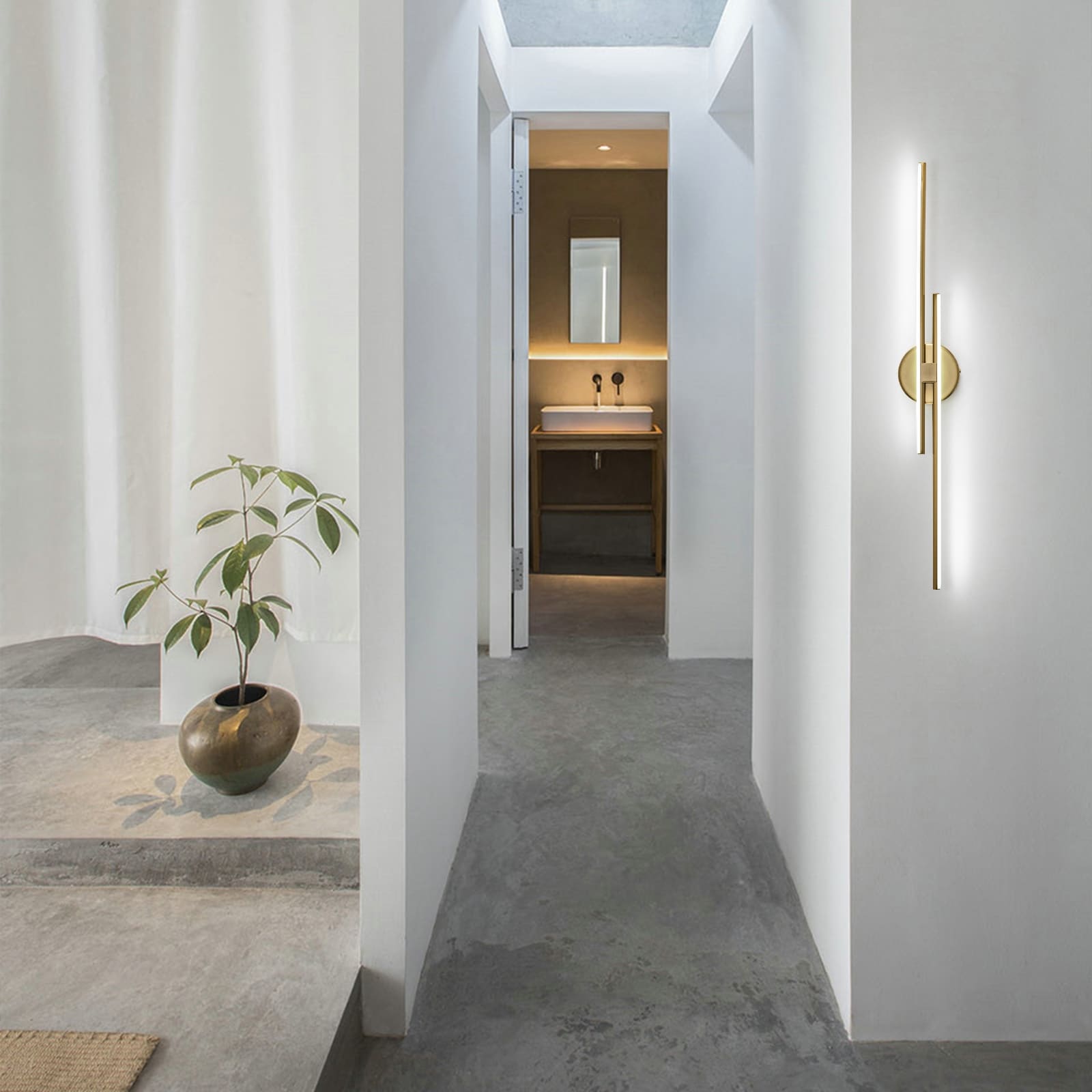 Applique murale linéaire minimaliste en métal à 2 lumières à LED et intensité variable