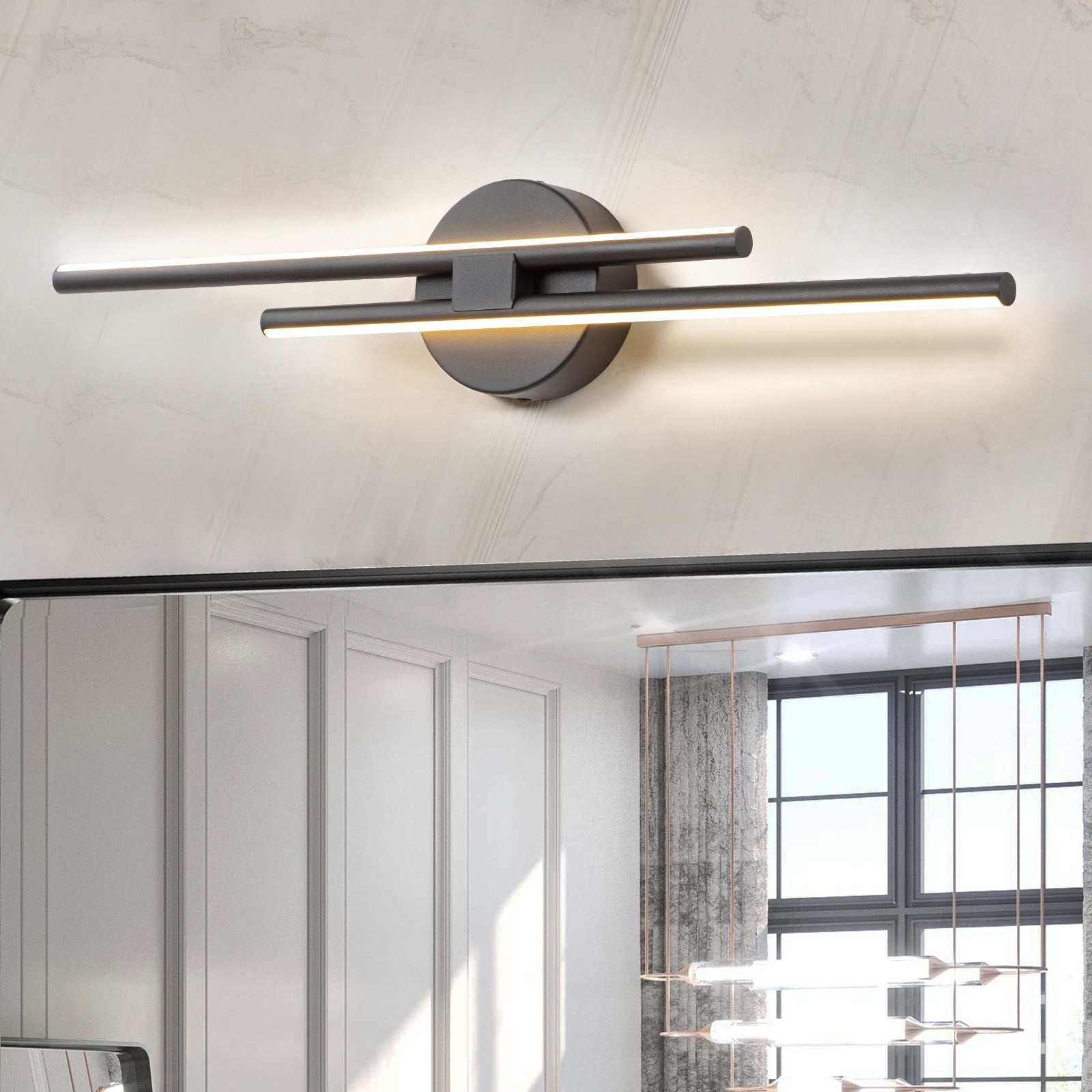 Applique murale linéaire minimaliste en métal à 2 lumières à LED et intensité variable