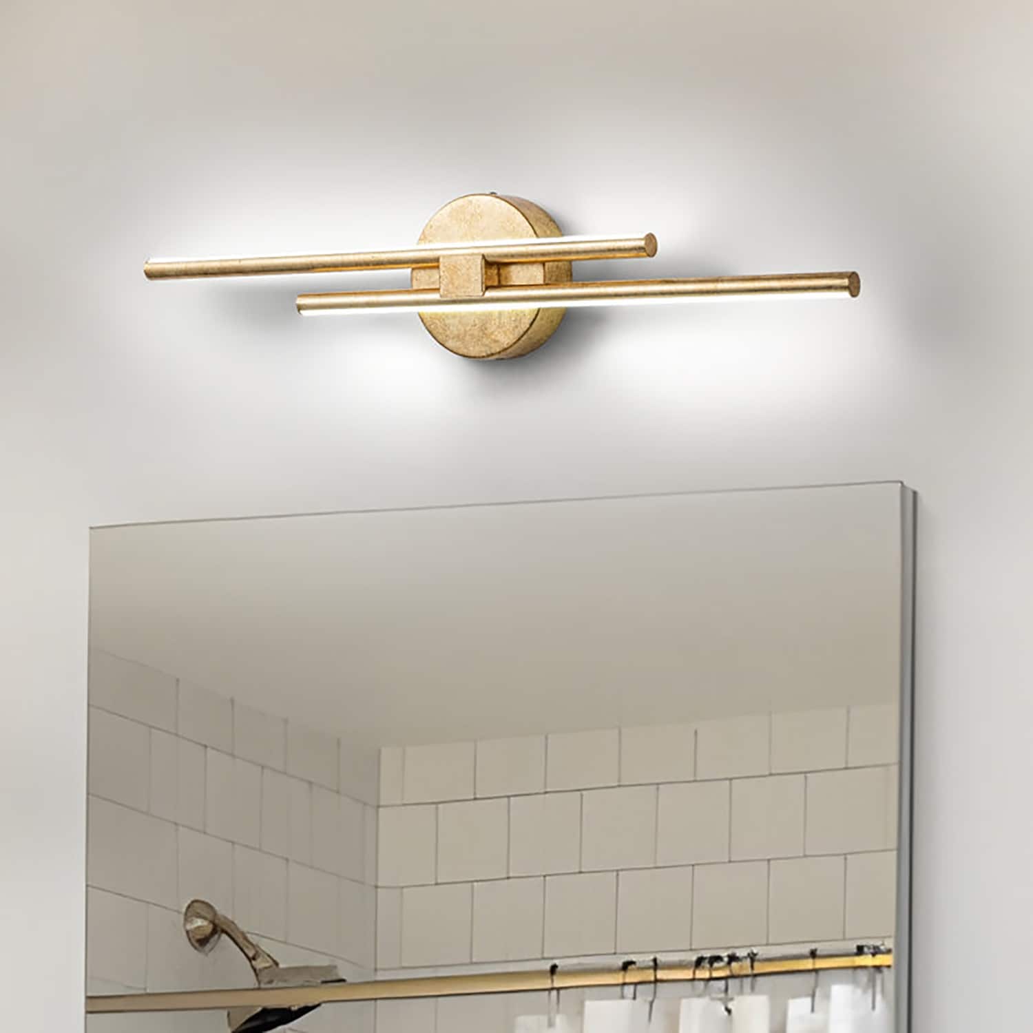 Applique murale linéaire minimaliste en métal à 2 lumières à LED et intensité variable