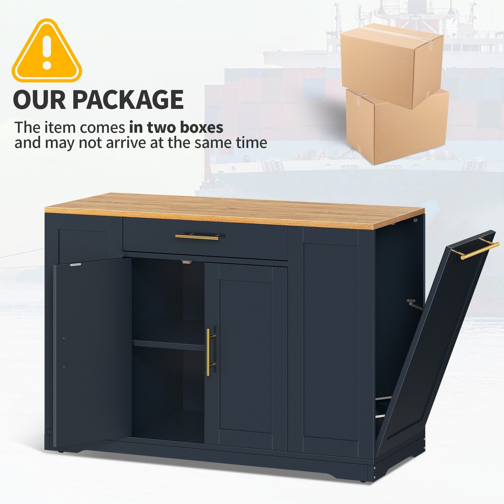 Meuble de rangement pour îlot de cuisine roulant Moasis de 53 pouces, chariot de cuisine mobile portable