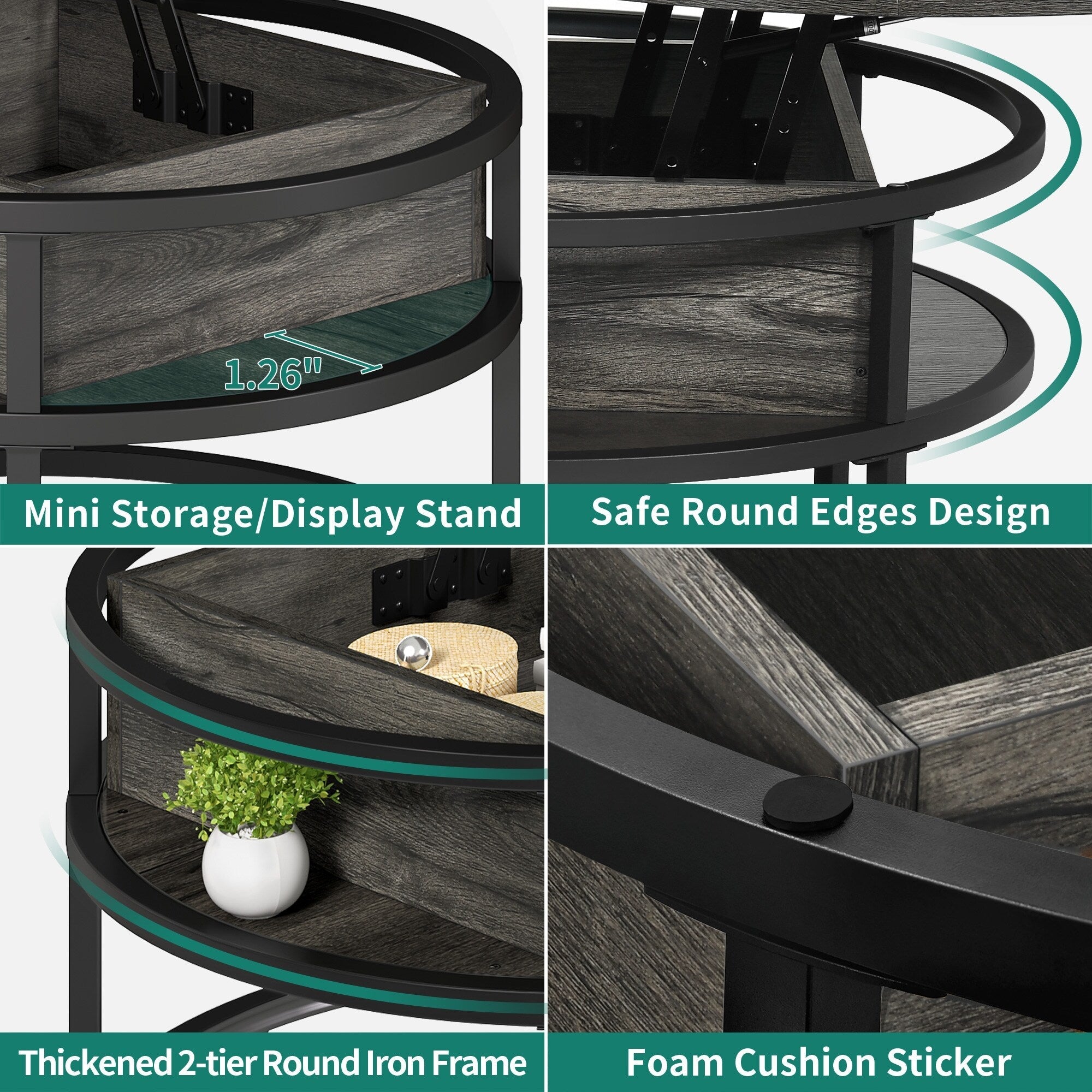 Table basse ronde relevable Moasis avec rangement dissimulé