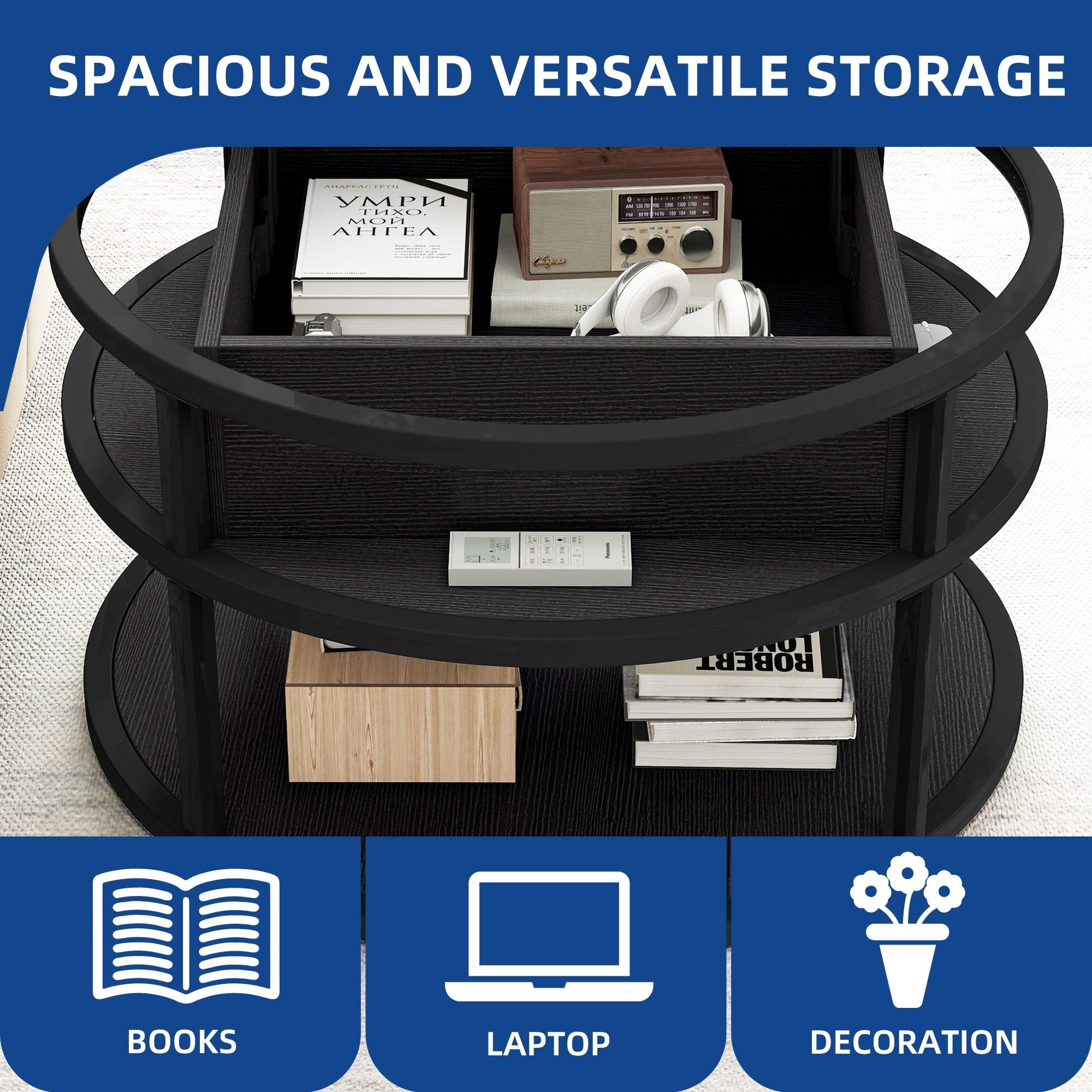 Table basse ronde relevable Moasis avec rangement dissimulé